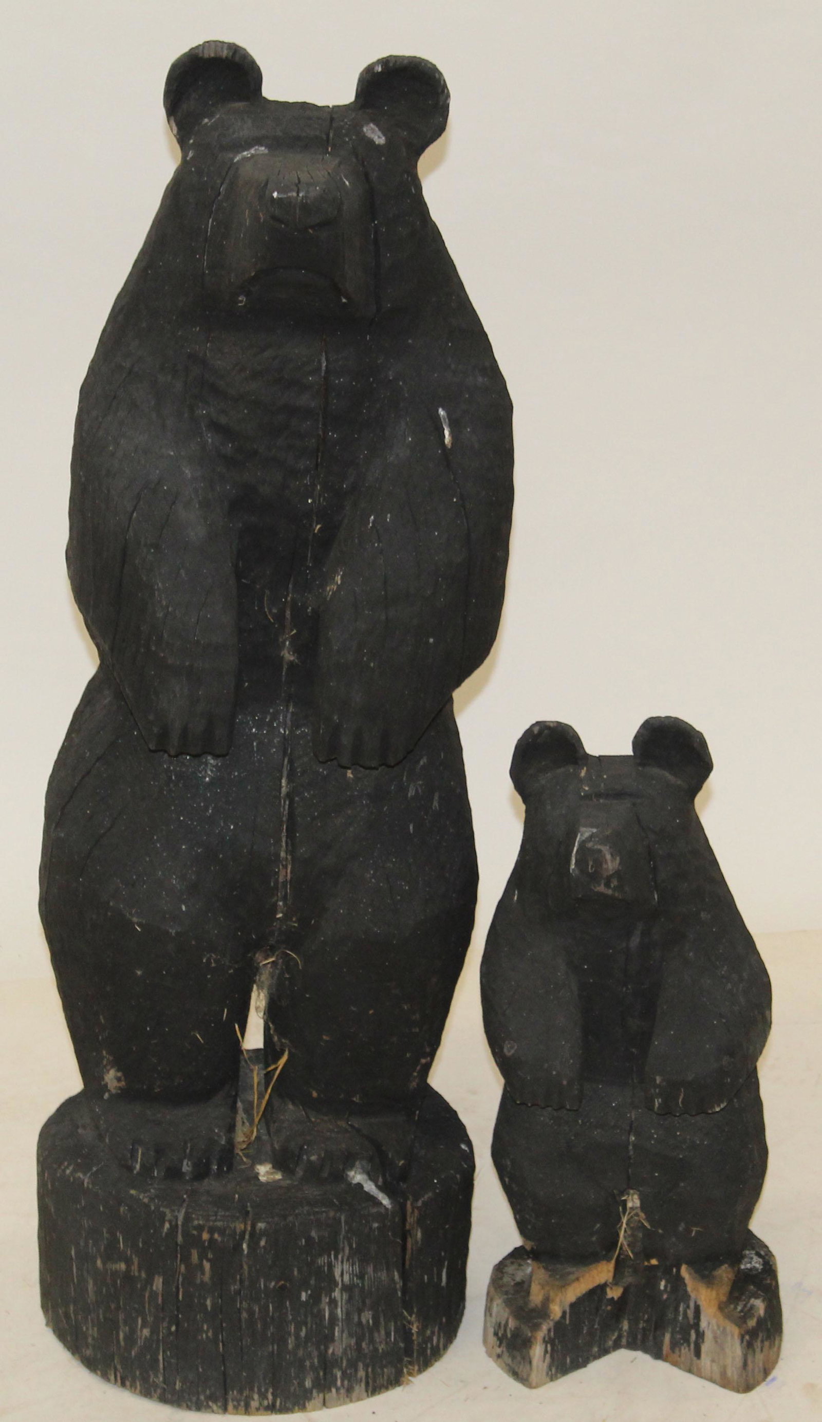 Pair of Chainsaw Carved Bears: Pair of Chainsaw carved bears with age checks mama bear measures 36" baby bear measures 18"