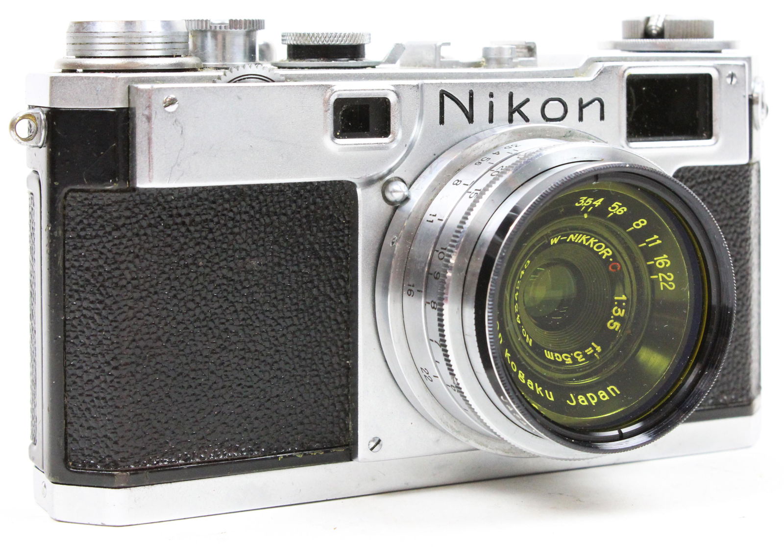 Nikon S2 Rangefinder Camera: Nikon S2 rangefinder camera, Nikkor 1: 3.5 f= 3.5 cm lens, good external appearance, light scratches, tape residue, not tested, not warranted