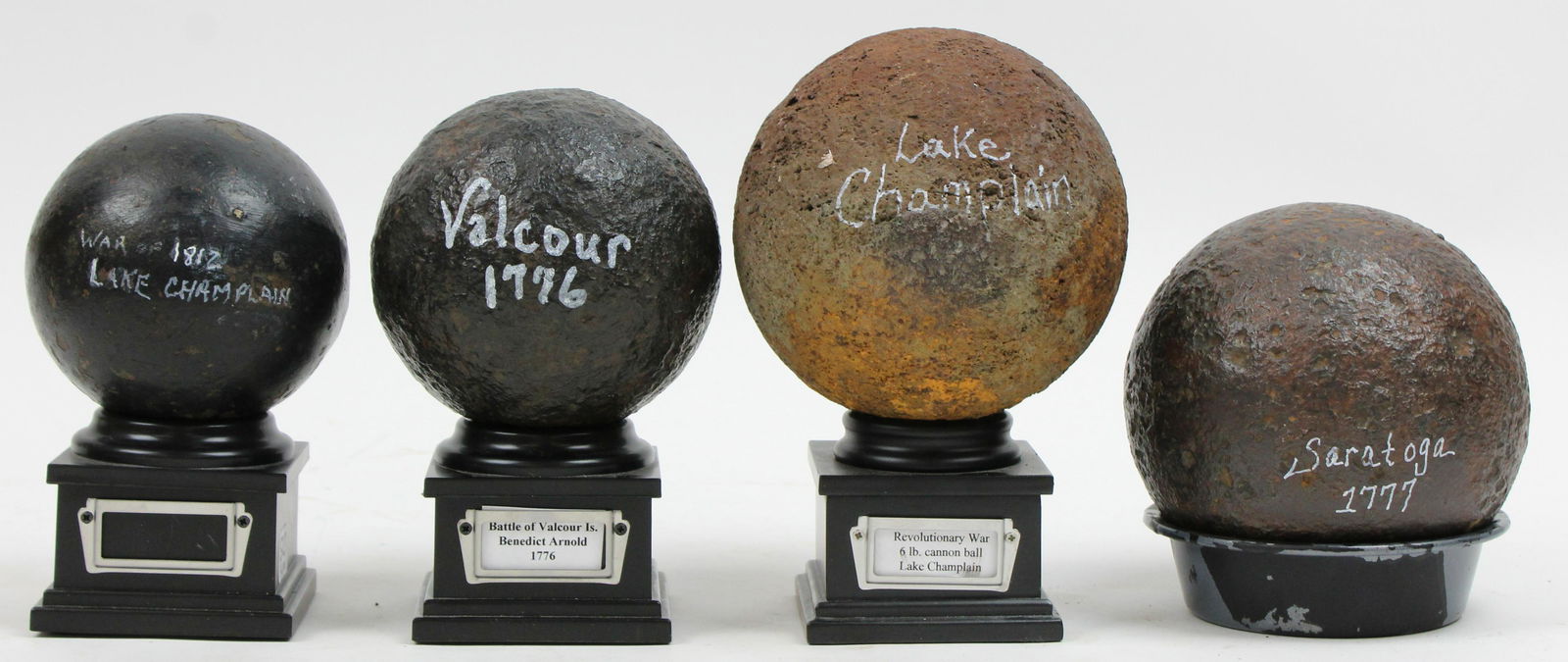 Revolutionary War, War of 1812 Cannon Balls: 1776 Battle of Plattsburgh 12 pound cannon ball (purchased directly from Craig Lonergan), 1776 Battle of Valcour Island 12 pound cannon ball (purchased from SMSgt Glenn Burkland), 1777 Battle of Sarat