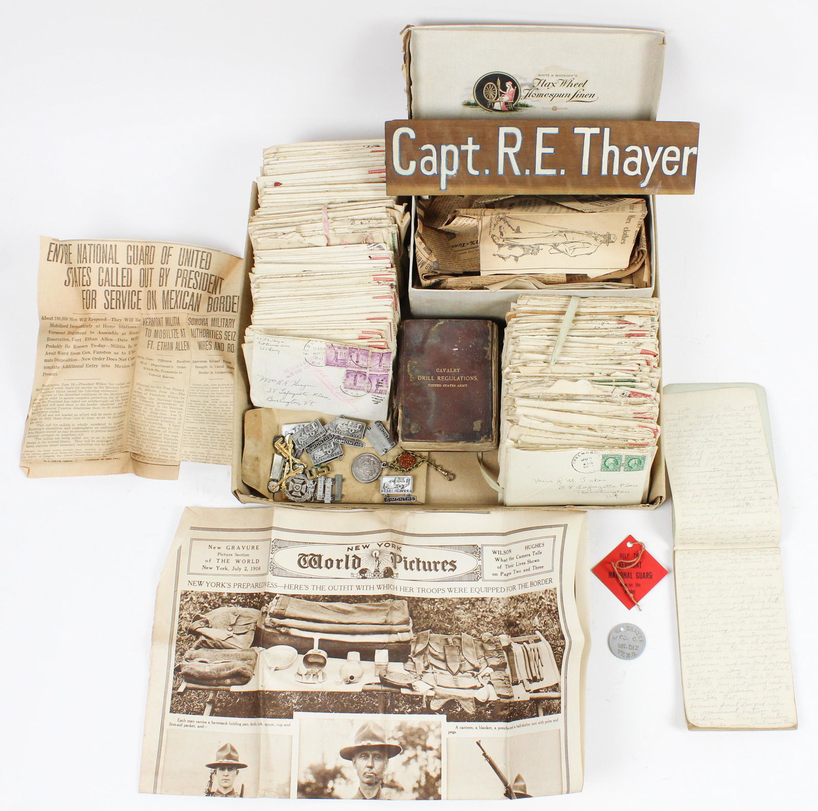 US WWI Ralph E Thayer Soldier's Archive: US WWI Ralph E Thayer (Burlington, VT) soldier's archive- letters, newspaper clippings, insignia, etc.
