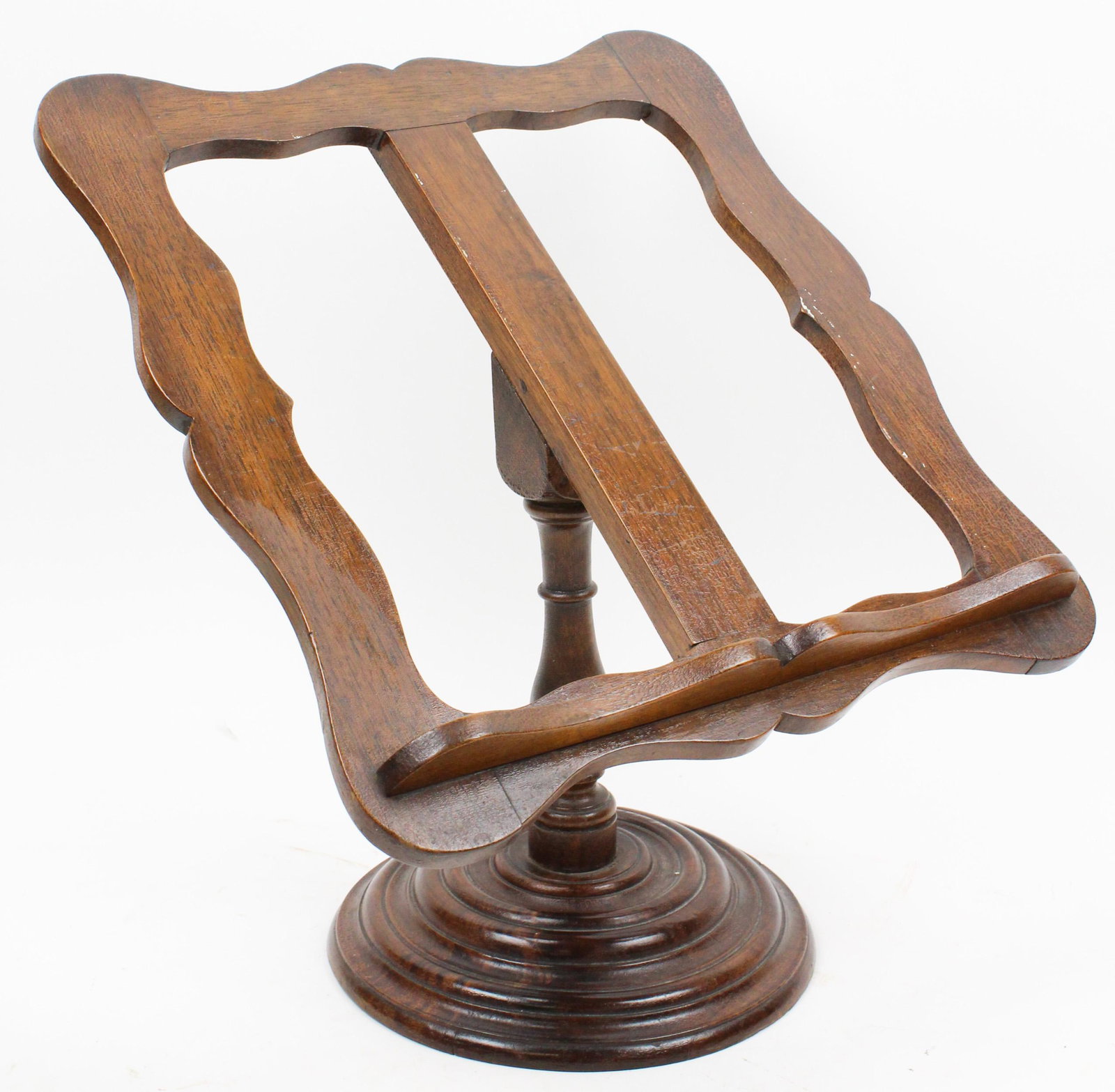 Walnut Bookstand Salvaged from Verdun Cathedral: Late 19th c. walnut book stand salvaged from Verdun Cathedral in Verdun, Lorraine, France during World War II and presented to Rev. Philatus H. McDowell (1874-1956), Baptist chaplain with the American