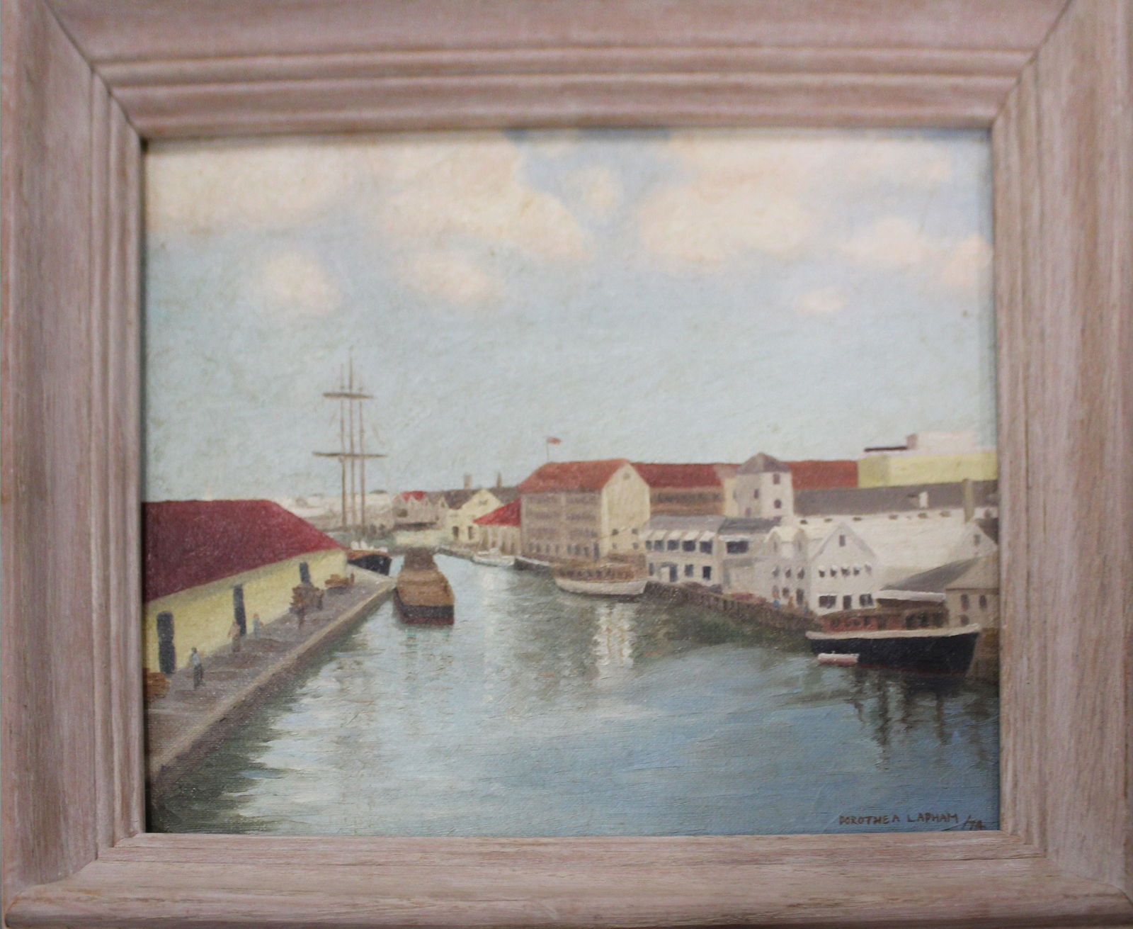 Dorethea Lapham (AM 20th c) Safe Harbor: Dorethea Lapham (American 20th c ) Safe Harbor oil on board signed lower right 9 x 12"
