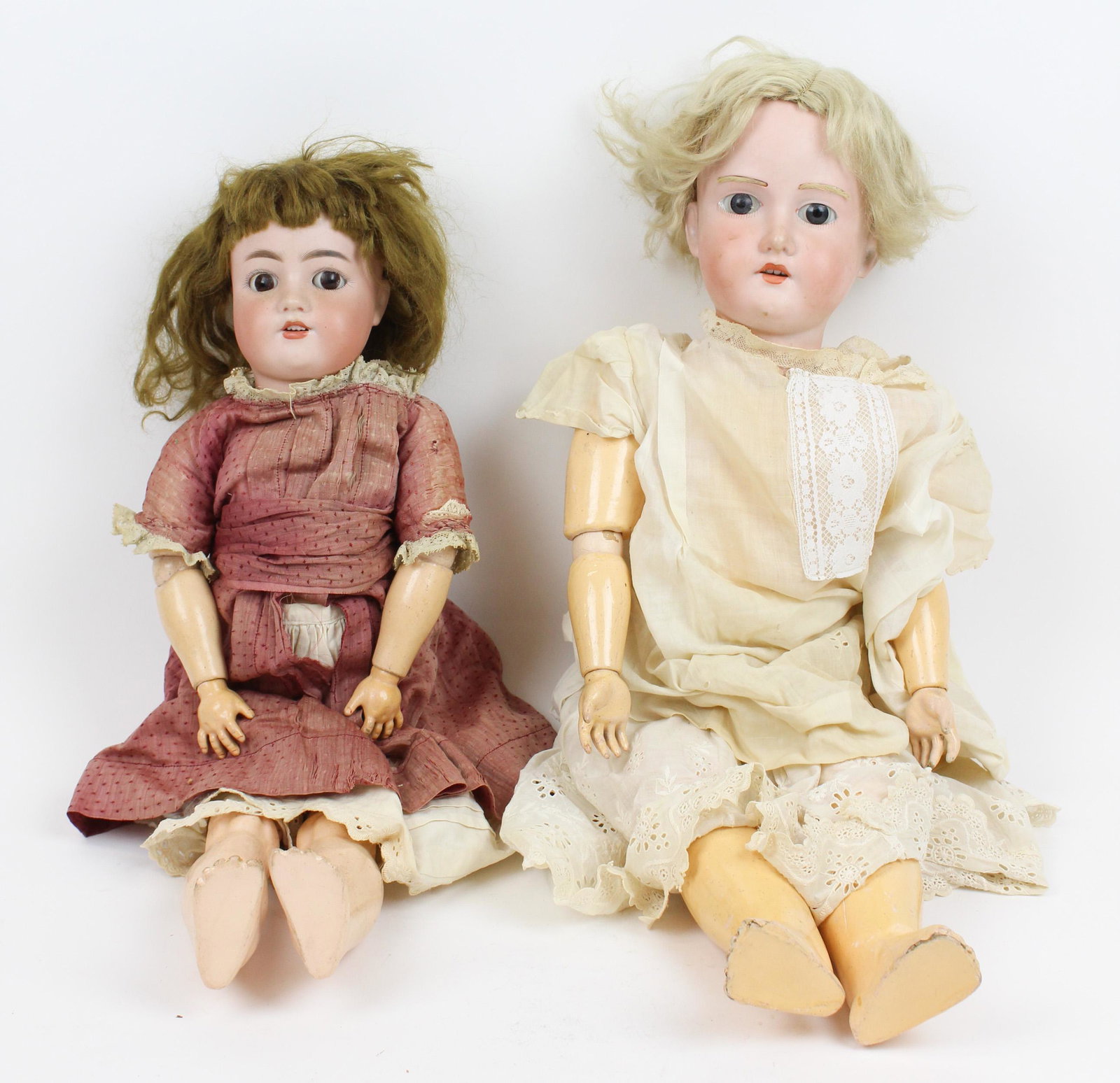 Simon & Halbig 540, AM Floradora Bisque Dolls: Simon & Halbig 540, Armand Marseille Floradora bisque head and jointed composition dolls, hts 21", 24"