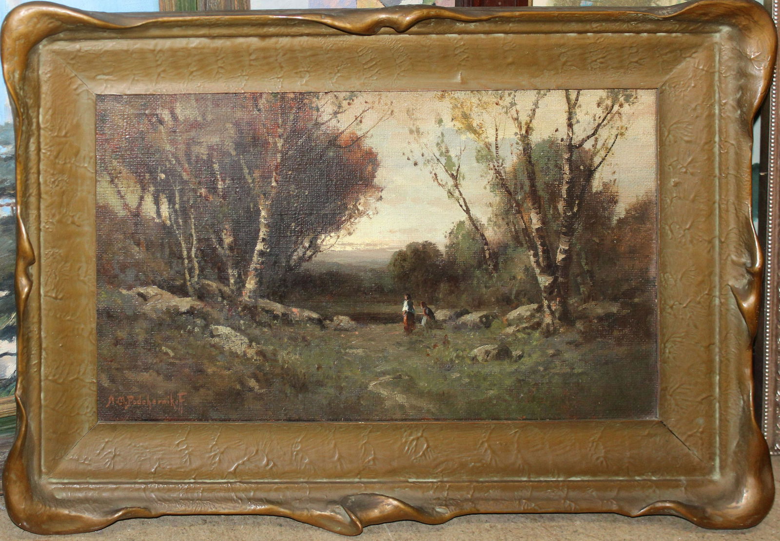Alexis Matthew Podchernikoff (AM 1886-1933) Pastoral: Alexis Matthew Podchernikoff (American 1886-1933) Pastoral landscape oil on masonite signed lower left 12 x 20"