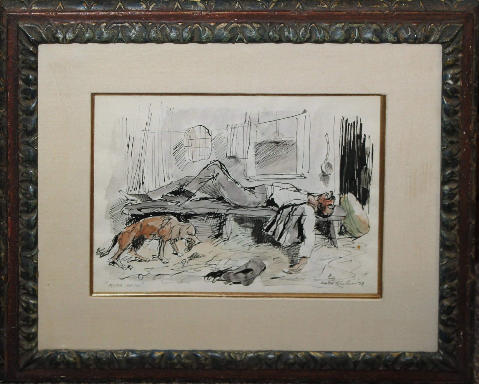 Walt Kuhn (AM 1877-1949) River Smith: Walter Francis Kuhn (American 1877-1949) River Smith watercolor and ink 9 x 12" signed and titled lower margin