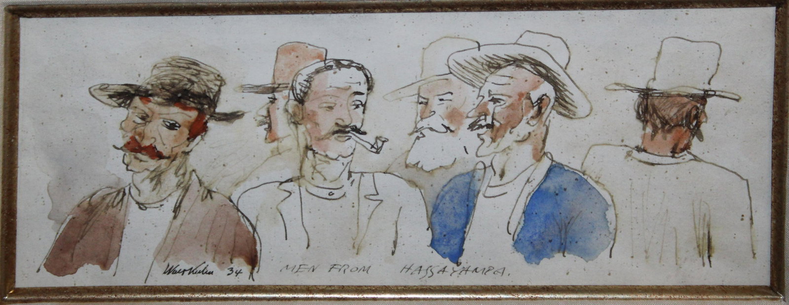 Walt Kuhn (AM 1877-1949) Men from Hassayampa: Walter Francis Kuhn (American 1877-1949) Men from Hassayampa watercolor and ink on paper 3 x 9" signed and identified lower margin