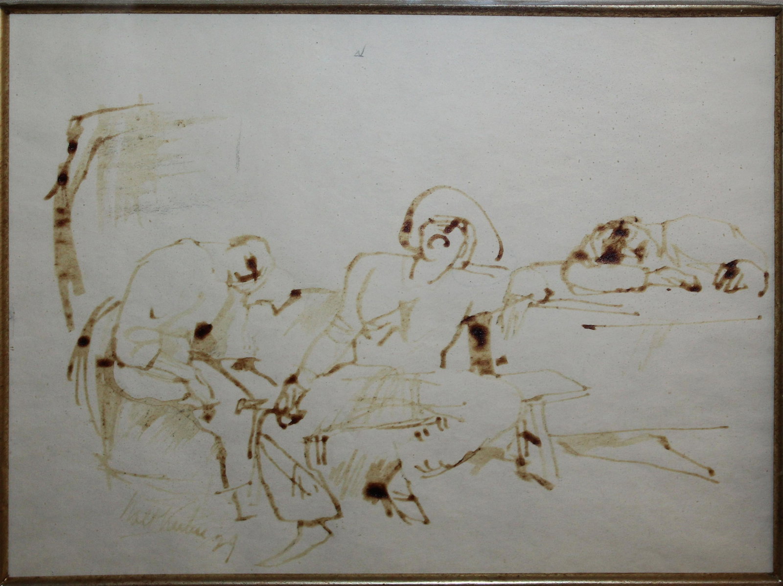 Walt Kuhn (AM 1877-1949) Sleepers: Walter Francis Kuhn (American 1877-1949) Sleepers sepia on paper signed lower left, 7 x 10"