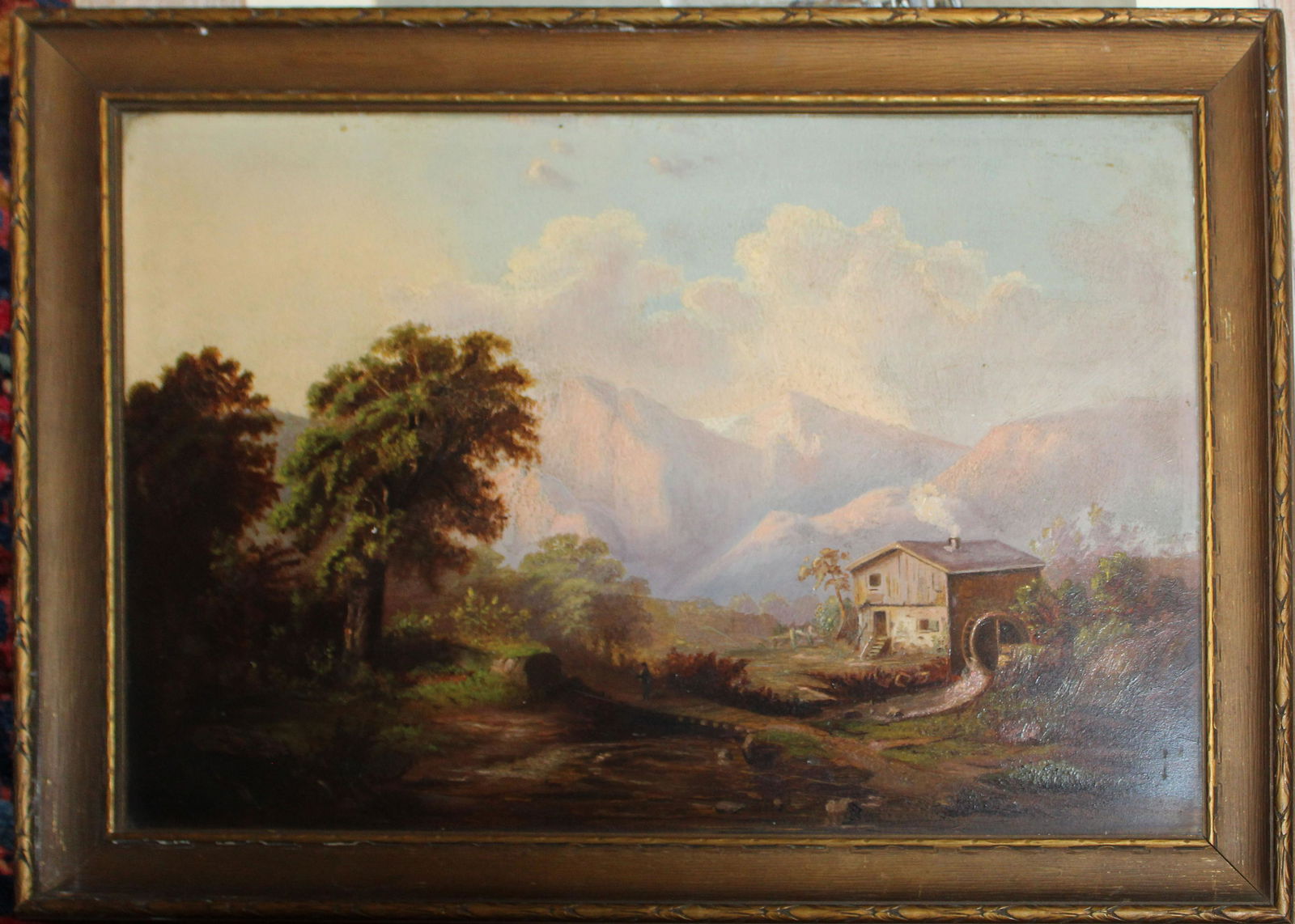 19th c German School landscape: 19th c German School landscape with mill oil on board 12 x 18"