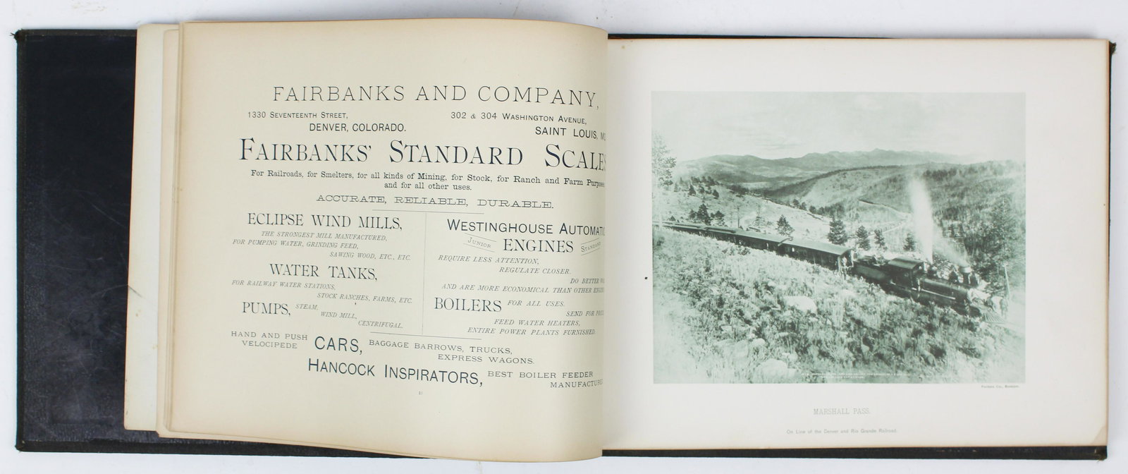 Denver & Rio Grande Rocky Mountain Scenery: 1888 Denver & Rio Grande Railroad "Rocky Mountain Scenery", with W H Jackson collotype photos, and colored advertisements,