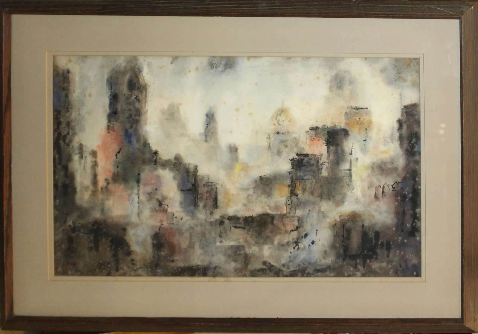 JW Pimlott (AM 1905-) Watercolor cityscape: JW Pimlott (American 1905-) Watercolor landscape circa 1961 identified reverse on paper 13 x 22"