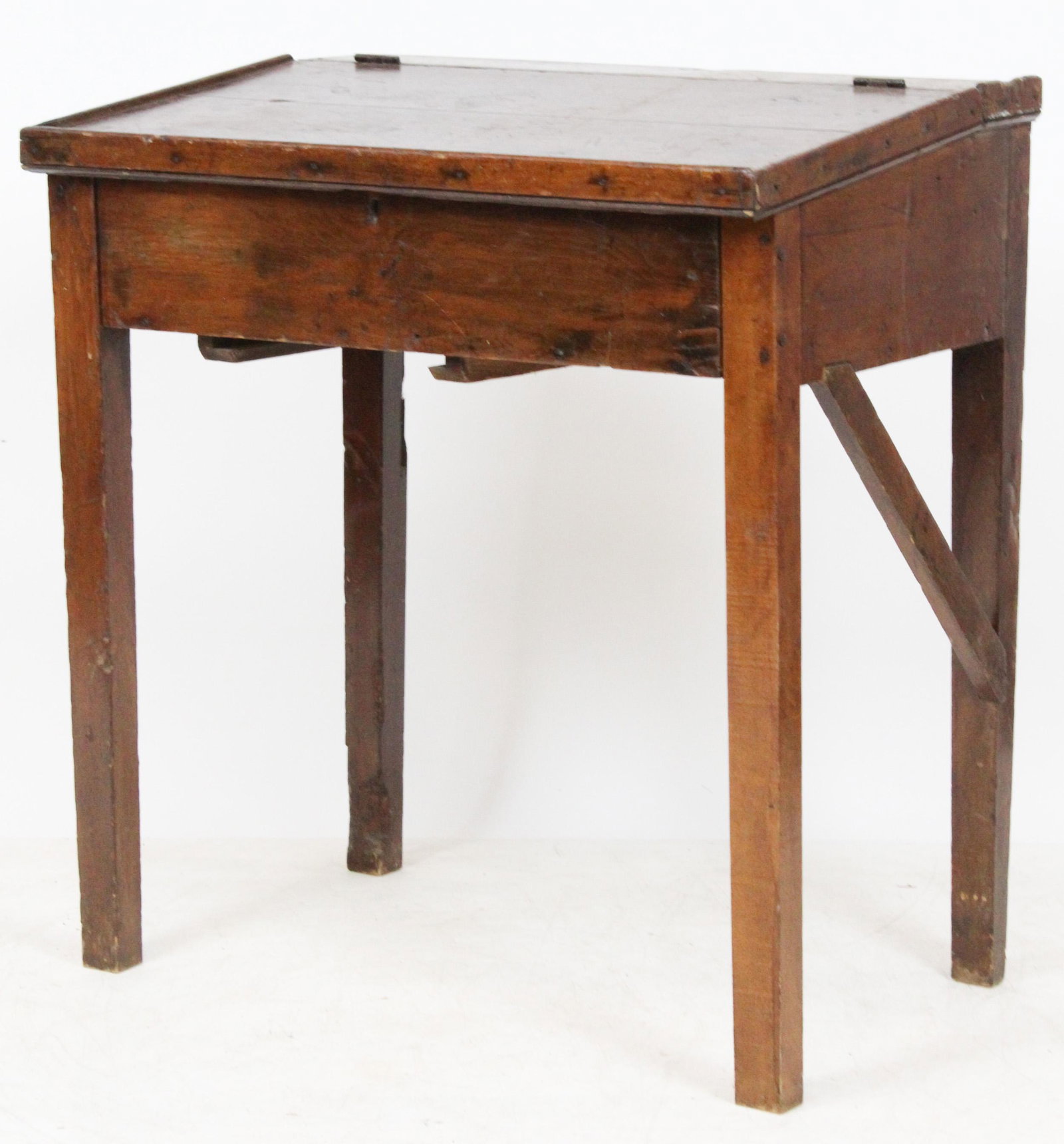 19th c Pine Slant Top School Master's Desk: 19th c Pine slant top school Master's Desk with tapered Hepplewhite leg 30 x 33 x 21"