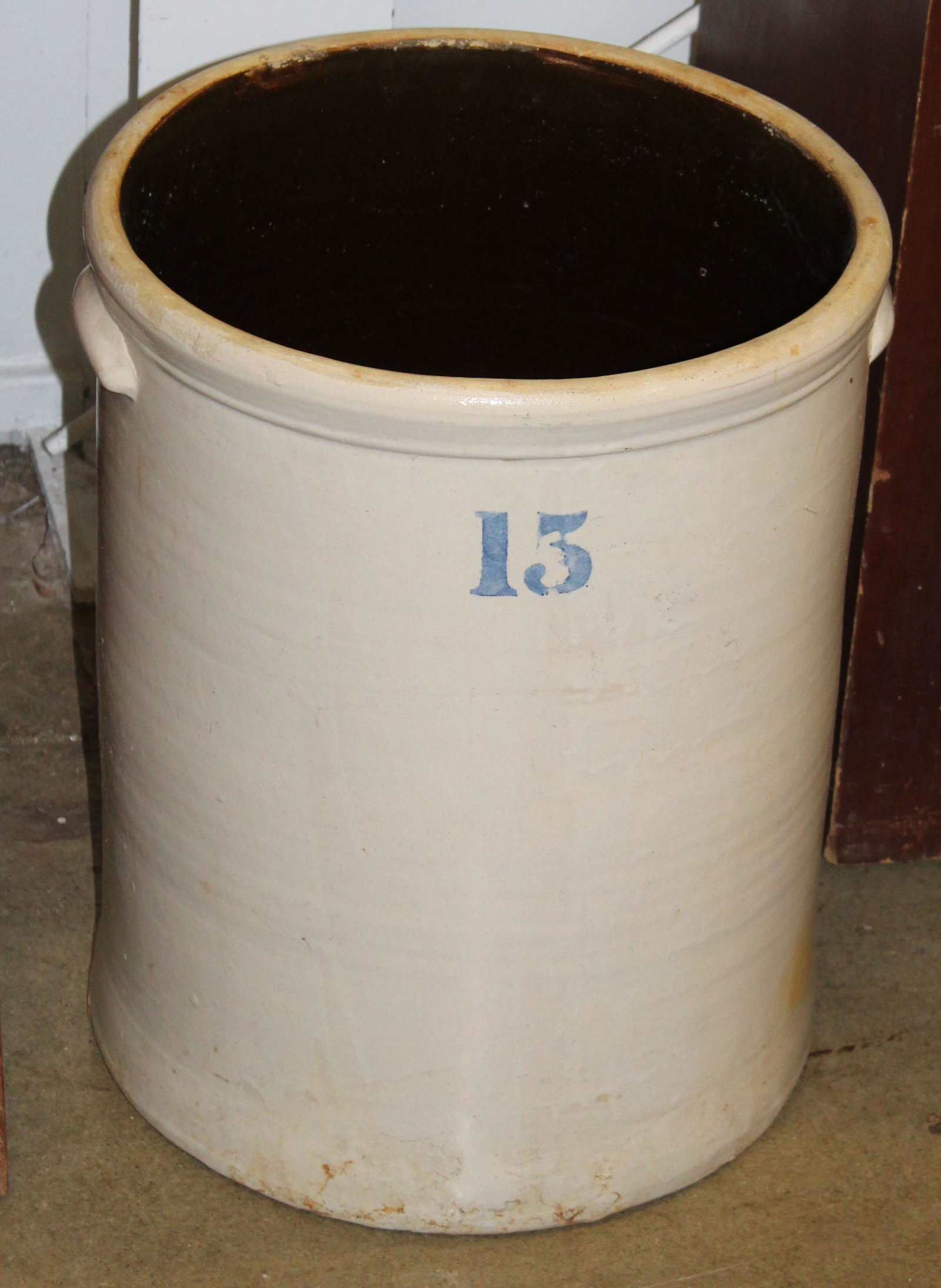 13 gallon stoneware crock: 13 gallon stoneware crock 16" diameter 20" high