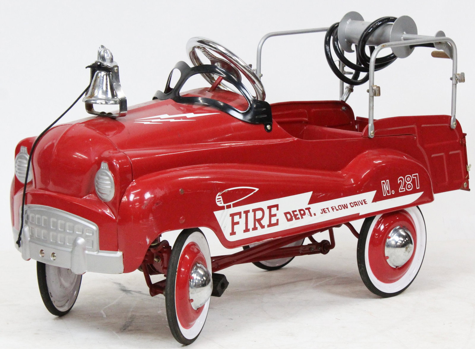 Burns Novelty & Toy Co Fire Truck: Burns Novelty & Toy fire truck, reproduction Fire Dept No. 281 Jet flow drive, near mint, length 41"