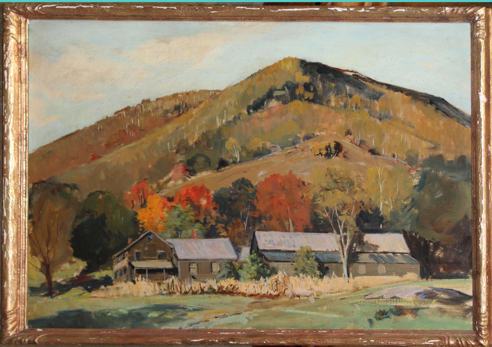 Charles Curtis Allen (VT 20th c): Charles Curtis Allen (Vermont 20th c ) Homestead Near High Pond oil on canvas signed and Identified reverse 20 x 24"