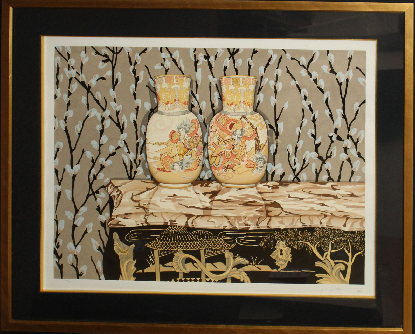 P.S. Gordon (AM 20th c ) Satsuma Vases: P.S. Gordon (American 20th c ) Satsuma Vases lithograph on paper 24 x 32" 132/200 dated 1987