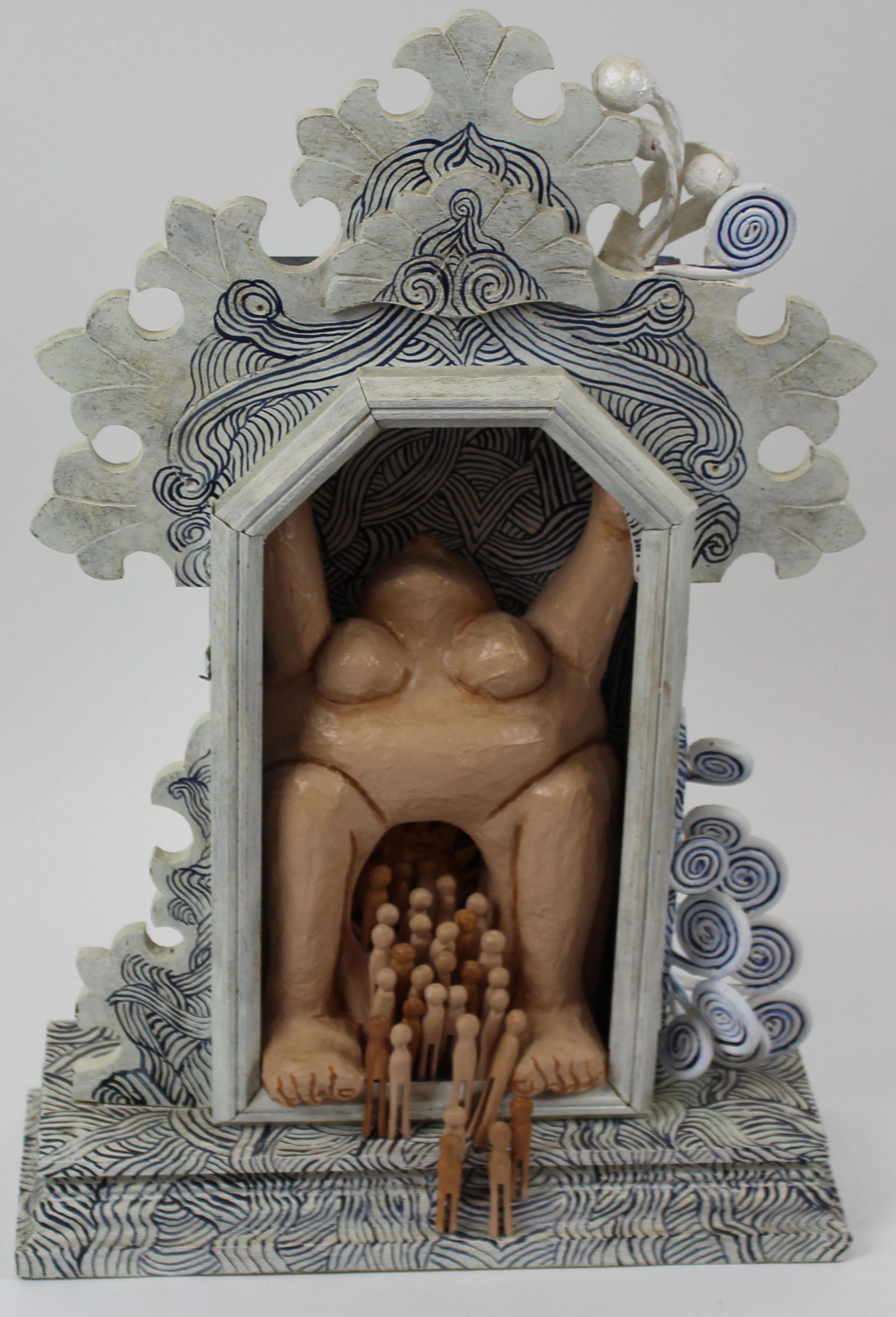 Ruth Hamilton (VT contemporary): Ruth Hamilton (Vermont Contemporary ) Portal Birth 2008 identified reverse - Assembleage , composition and found objects 15 x 22 x 5"