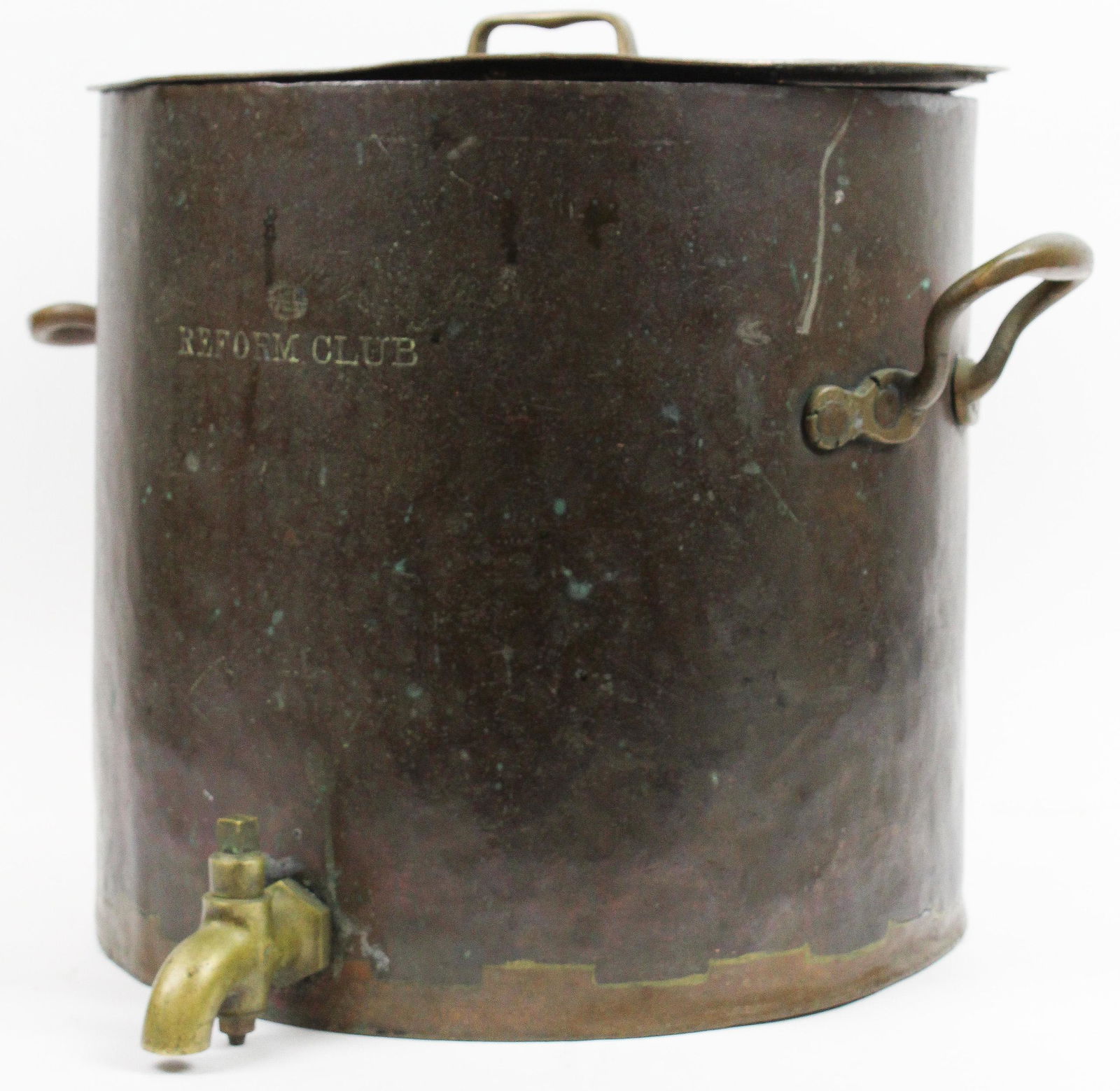 Reform Club, London Copper Water Cooler: Reform Club, London (founded in 1836, still in existence) large vintage copper & brass water cooler, stamped "Reform Club" on front, as well as maker's mark "Wilson & Son, late Baron & Wilson- Strand