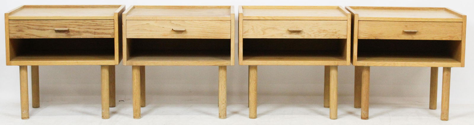 Attributed Hans Wegner Cube Side Tables: Set of four attributed Hans Wegner oak cube side tables, marked Denmark on underside, 19" x 13 1/2" x 18"