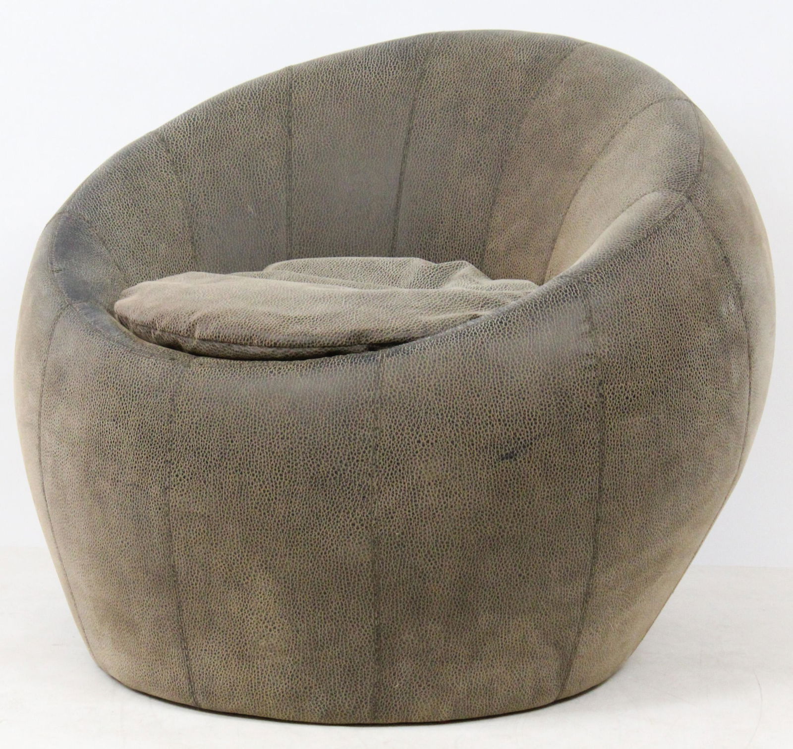 Modern Pumpkin Lounge Chair: Attributed Pierre Paulin for Ligne Roset Modern pumpkin lounge chair, some visible wear to fabric, width 35", ht 28"