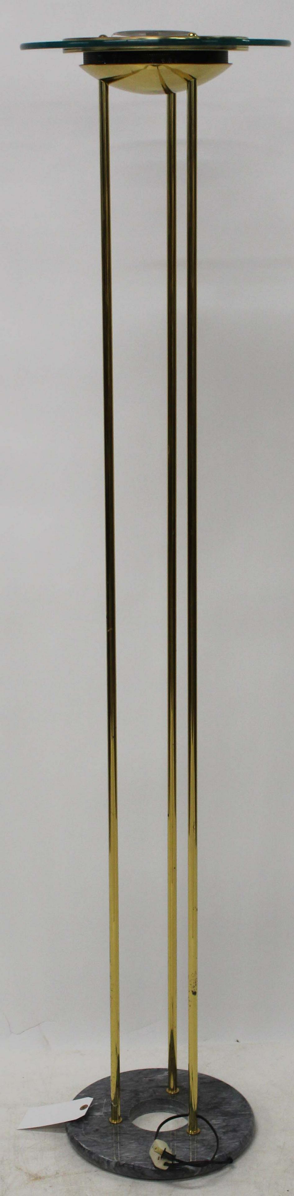 Robert Sonneman for George Kovacs Floor Lamp: 1987 Robert Sonneman for George Kovacs floor lamp, brass and glass with a marble base, ht 71 1/2"