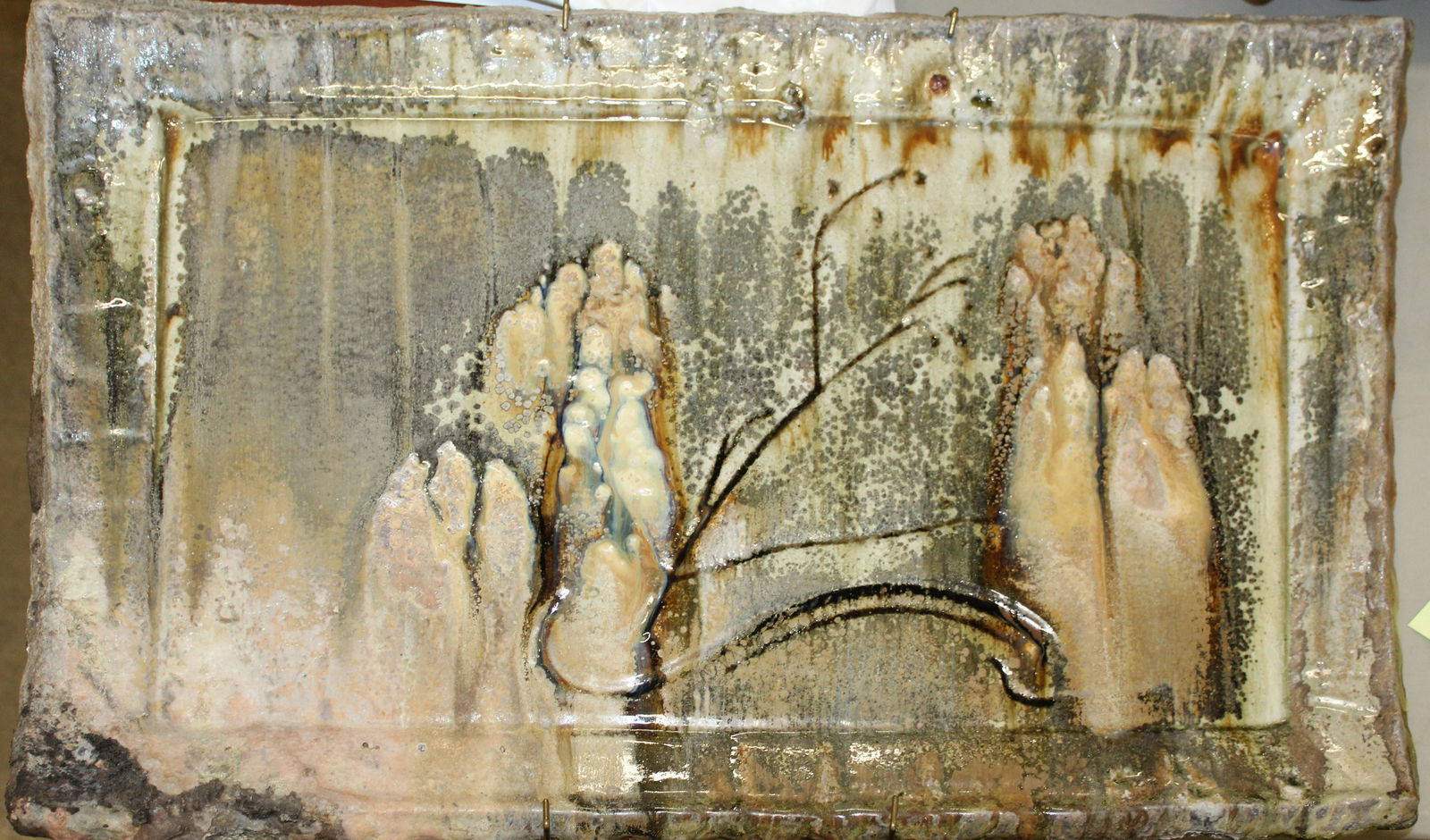 Tony Moore (AM Contemporary): Tony Moore ( American Contemporary ) Cold Springs NY - Art pottery plaque or tray signed Moore 15 x 23"