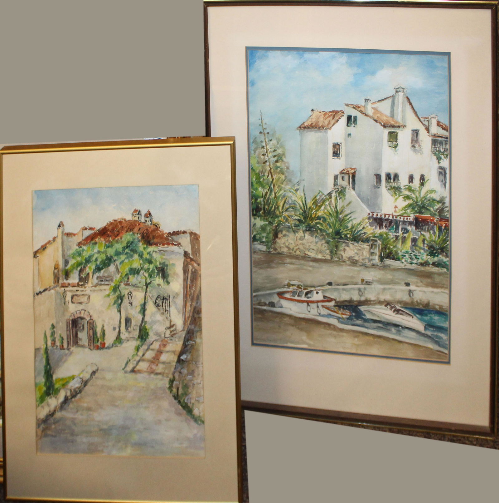 Christine Martin (Am 20th c): Christine Martin (American 20th c ) Two Mediterranean Houses watercolor on paper one 24 x 18" one 30 x 20"