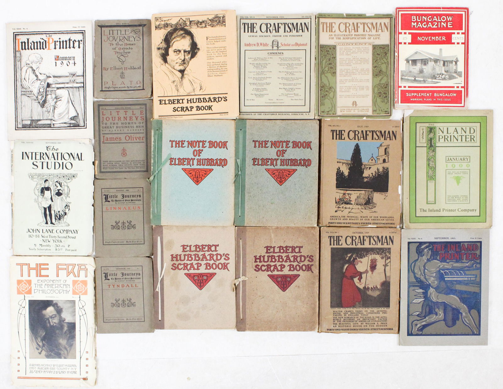 Eldred Hubbard Books, Craftsman Magazines: Arts & Crafts Era Elbert Hubbard Scrapbooks, Notebooks, Craftsman magazines (20 pcs)
