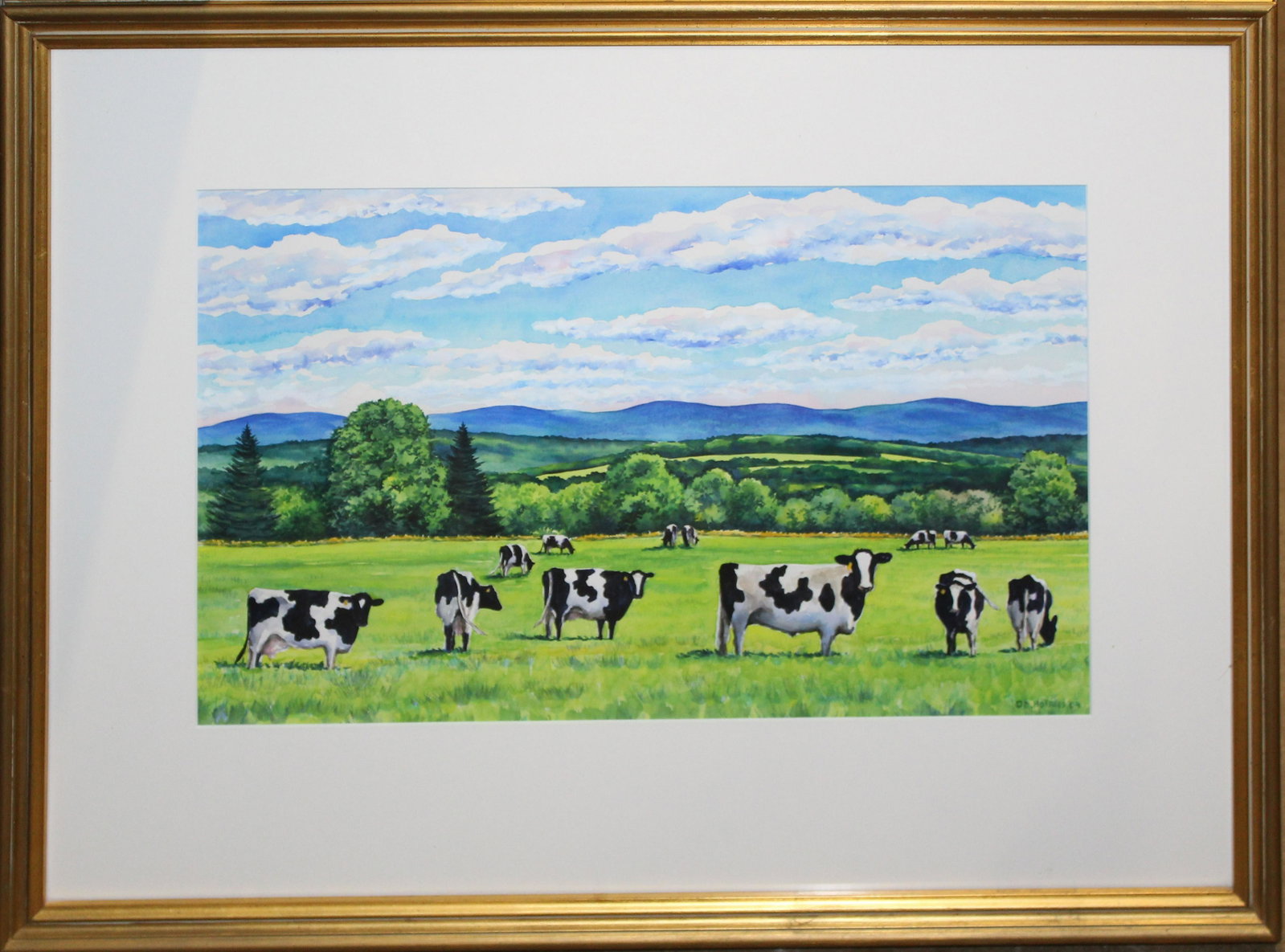 Deborah Holmes (VT Contemporary) Holsteins: Deborah Holmes (Vermont Contemporary) Holsteins watercolor on paper signed lower right 12 x 18"