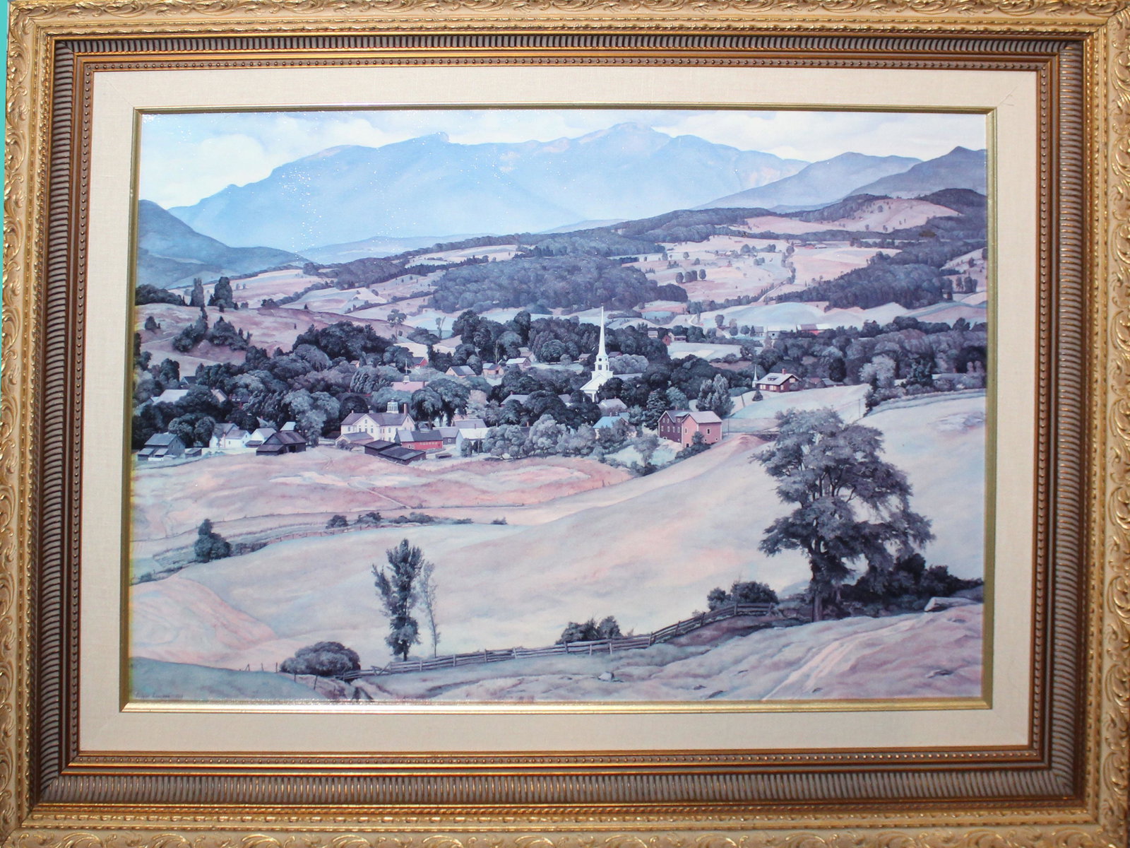 After Luigi Lucioni - Stowe Village: After Luigi Lucioni - Stowe Village - Stinehour Press Lunenberg VT Giclee on canvas in gilt frame. 17 x 24"