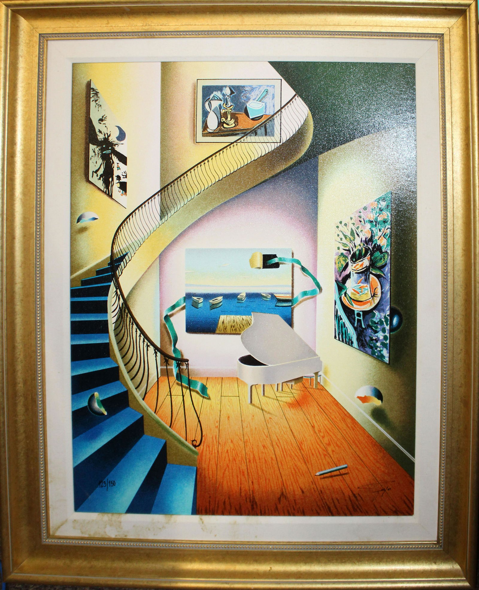 Fernando De Jesus Olivera " Ferjo": Fernando DeJesus Olivera -Ferjo "White Piano" Giclee print on canvas editioned 123/150 signed lower right ex Wentworth Galleries. 27 x 34"