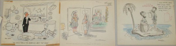 three 1950's cartoon panels: Dave Hirsch, Herb Green, Marcus