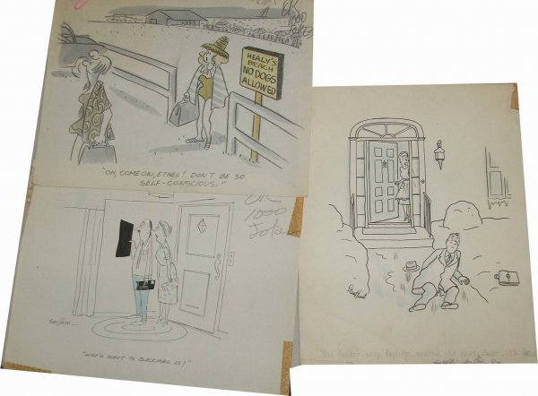 six 1960's cartoon panels: Stan Hunt, Frank Ridgeway, John Bailey, John Normant, Bob Schroter and Herb Green