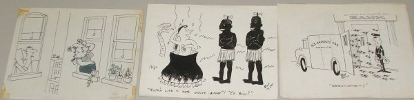 five 1960's cartoon panels: Dave Fuller, Tom Henderson, Bob Zahn, Bob Seeman, and Al Kaufman