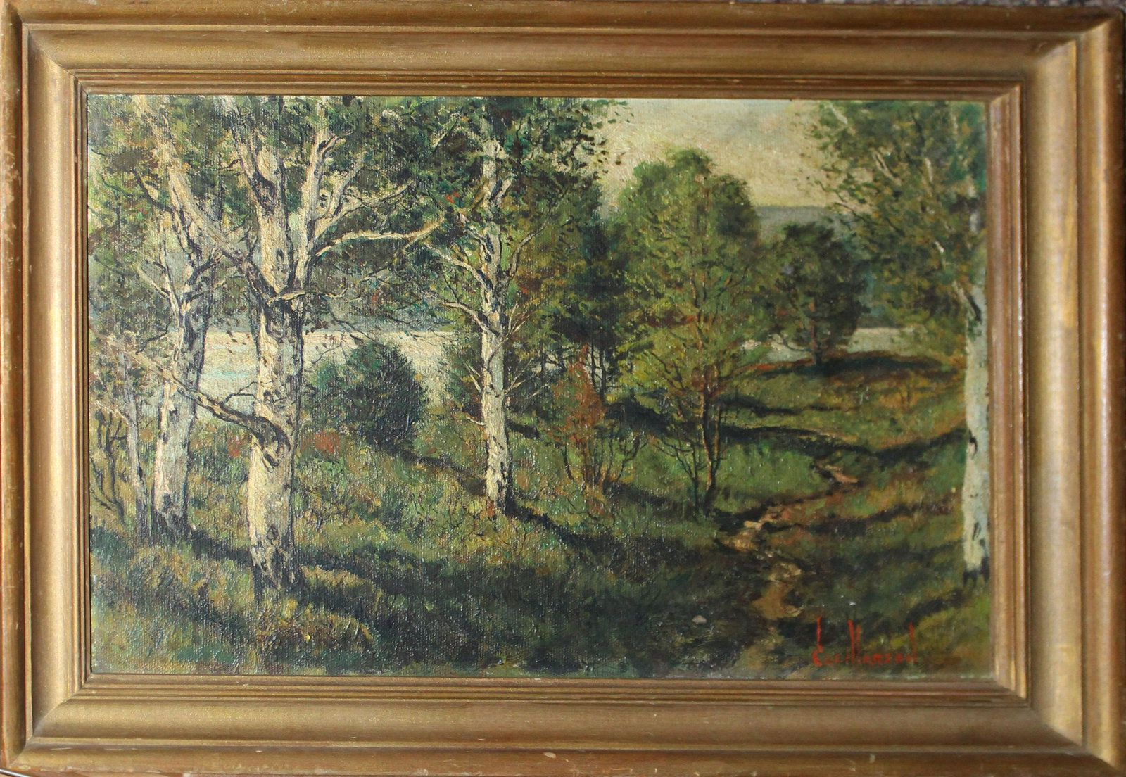 Cecil Larson (VT 1908-) Birches: Cecil B. Larson (Vermont 1908-) Birches oil on board signed lower right 10x 14"