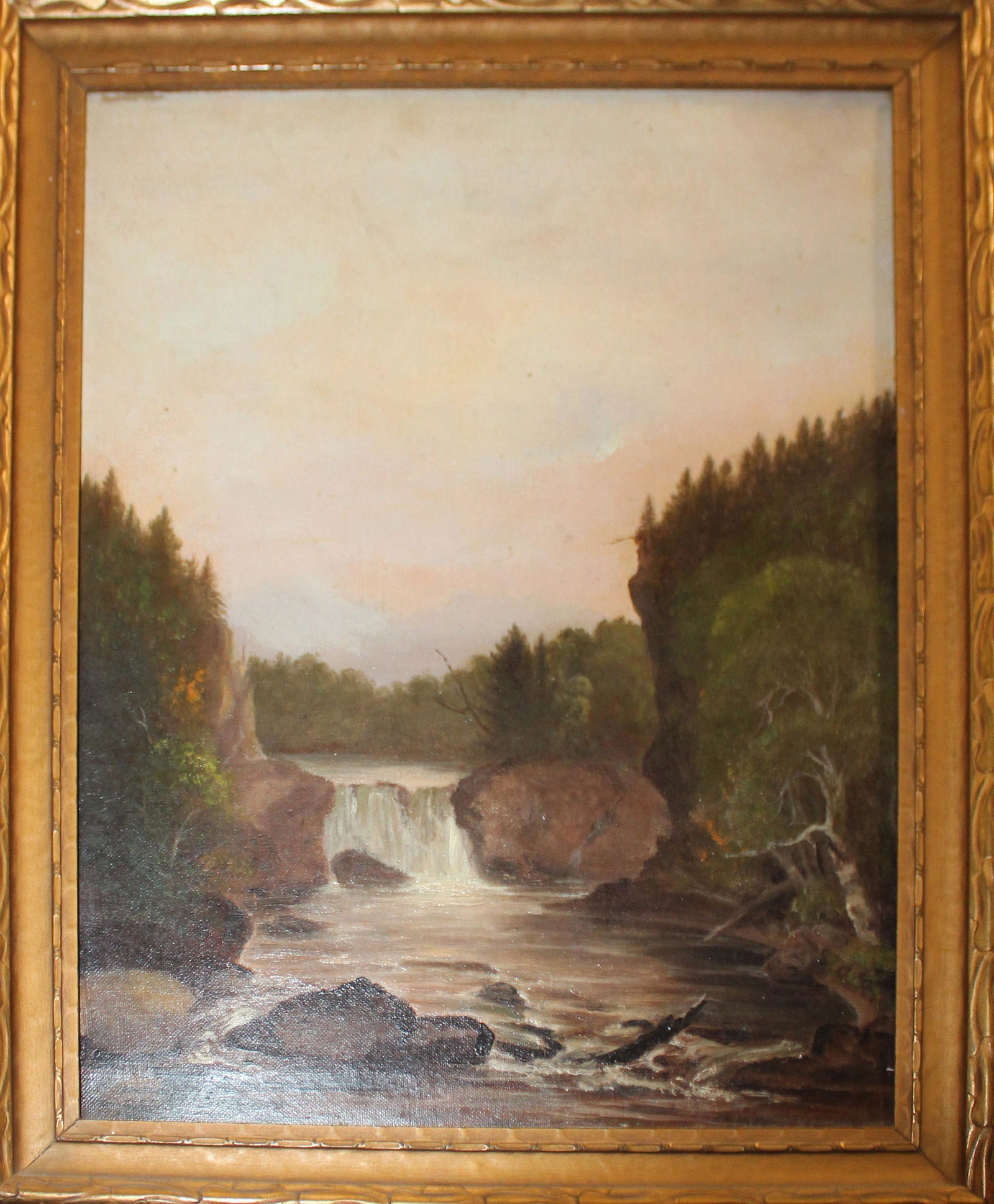 Charles Louis Heyde (VT 1822-1892)Saxtons River: Charles Louis Heyde (Vermont 1822-1892) Saxton's River oil on canvas landscape 16" x 12" unsigned.