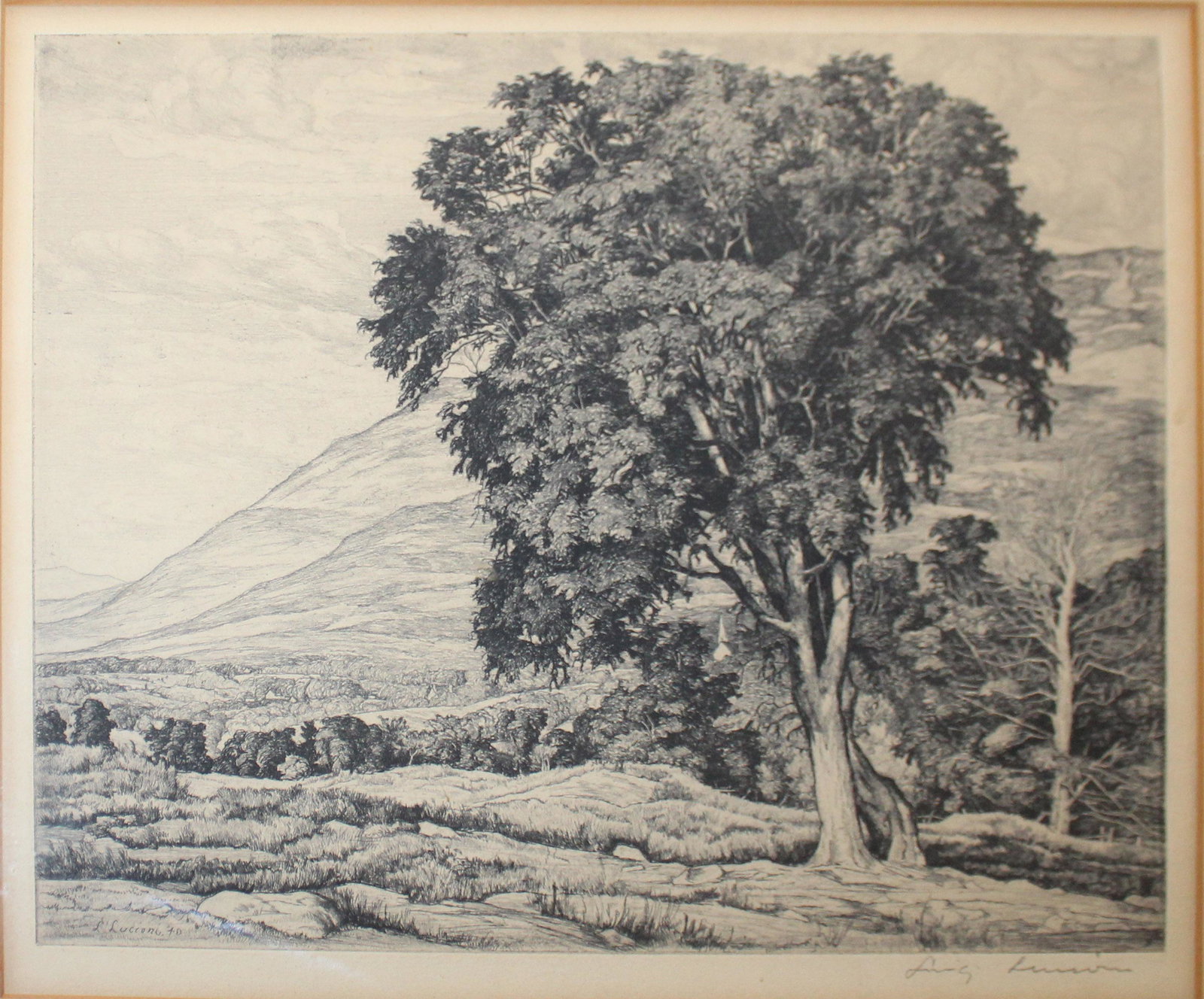 Luigi Lucioni (VT 1900-1988) Peace in the Valley: Luigi Lucioni (Vermont 1900-1988) Peace in the Valley Etching on paper signed lower right in pencil published by Associated American Artists NYC. 8.5 x 12"