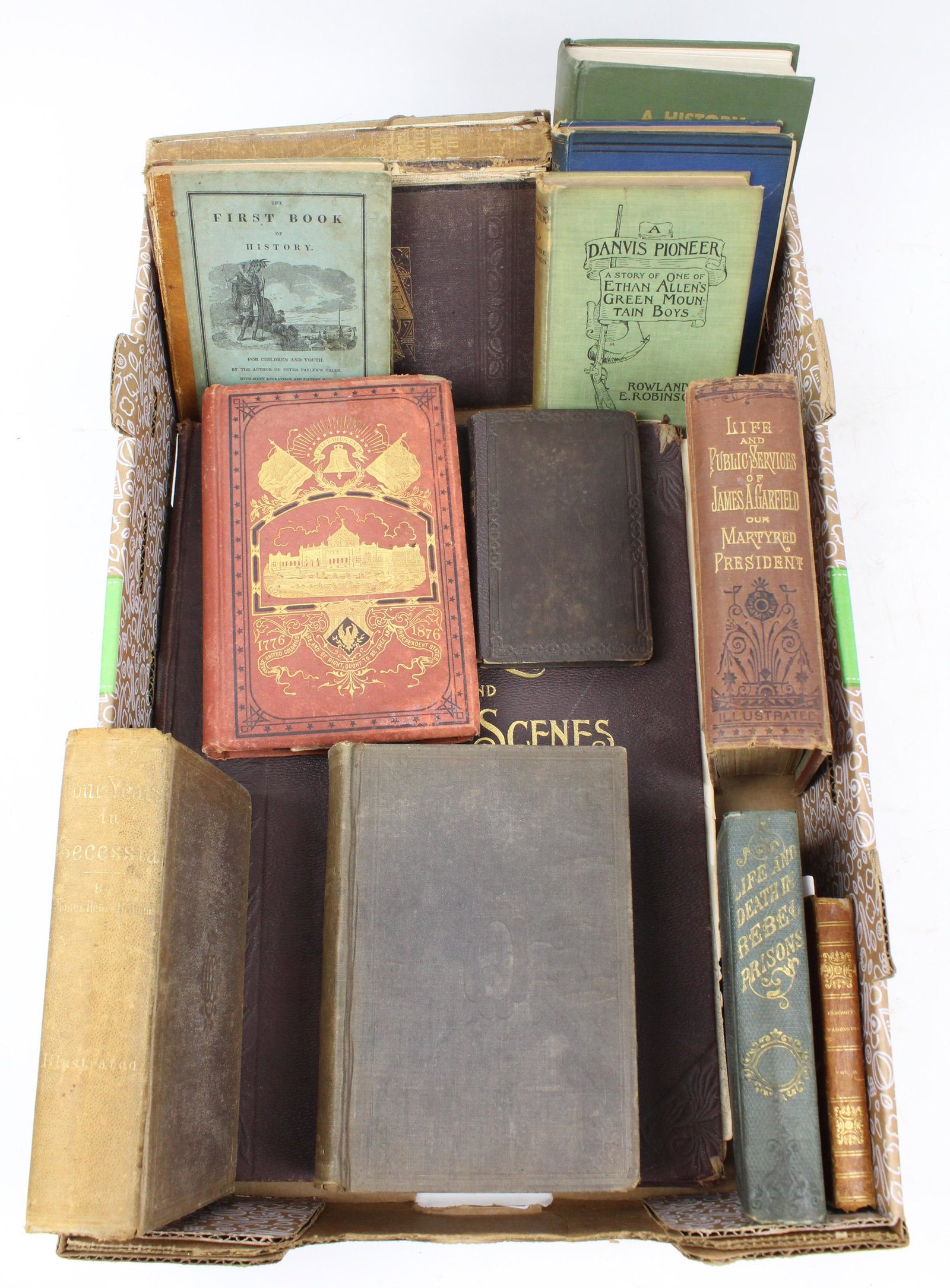 Vermont, US History and Prose: Vermont, US hostory, prose (12 pcs), including Rowland Robinson, 1848 Daniel Chipman & John Sparks "Memoirs of Warner & Allen", 1865 Junius Browne "Four Years in Seccessia", 1866 Albert Richardson "Th