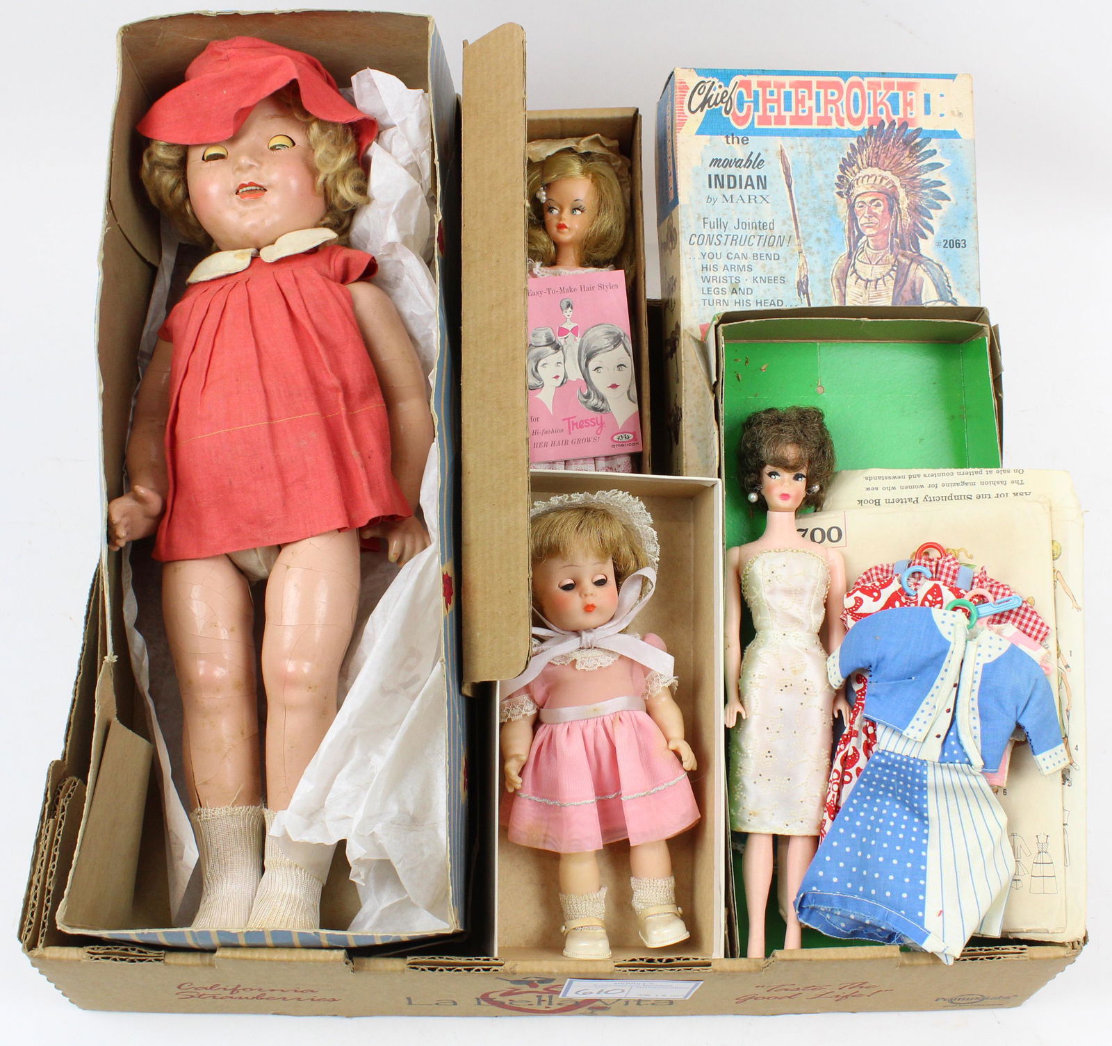 Shirley Temple, Tressy, Peggy Petite, Chief Cherokee: Vintage Shirley Temple, Tressy, Horsman Peggy Petite, Marx Chief Cherokee and Thunderbolt, Simplisity doll dress patterns, Barbie knock-off