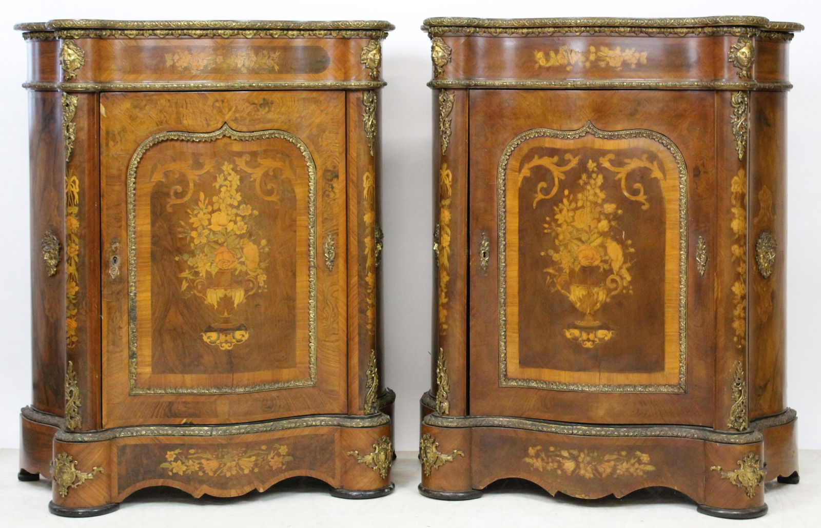 Pair of 19th c Marquetry inlay console cupboards (1 of 8)