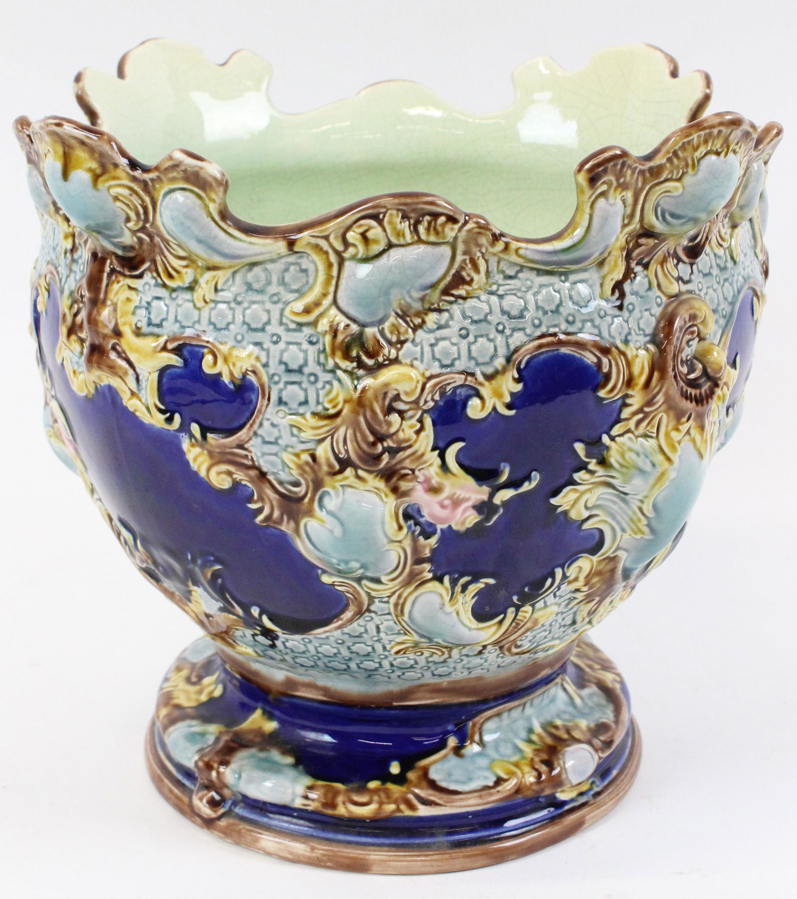Victorian Cobalt Majolica Pottery Jardiniere (1 of 4)