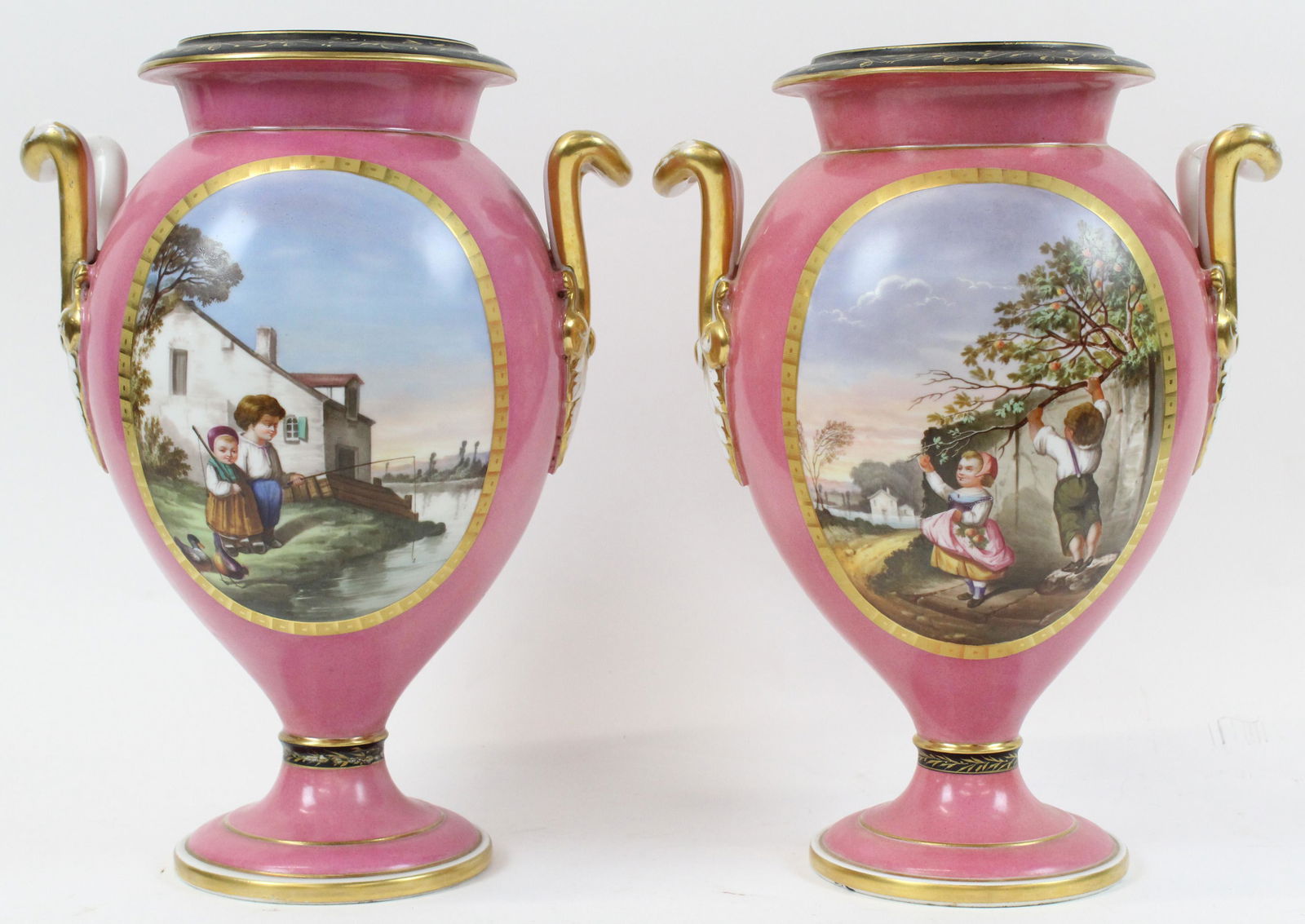 Pair of Paris Porcelain Scenic Mantel Vases (1 of 7)