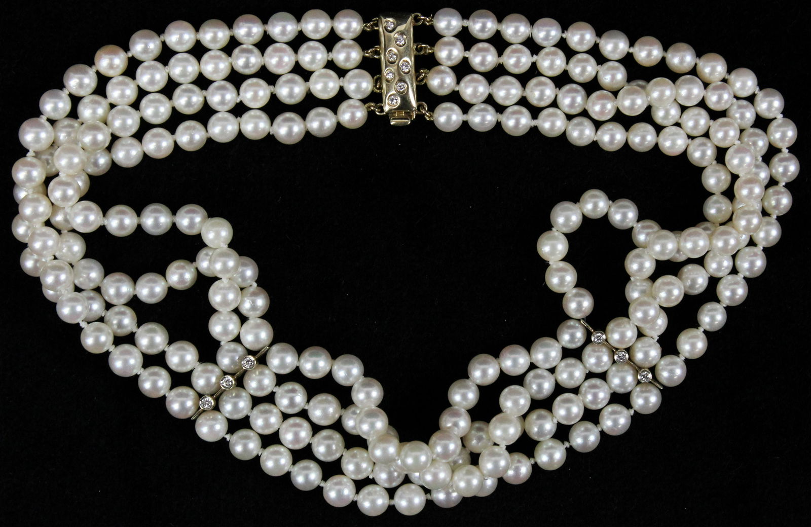 Four Strand Pearl, 14k, & Diamond Necklace (1 of 4)