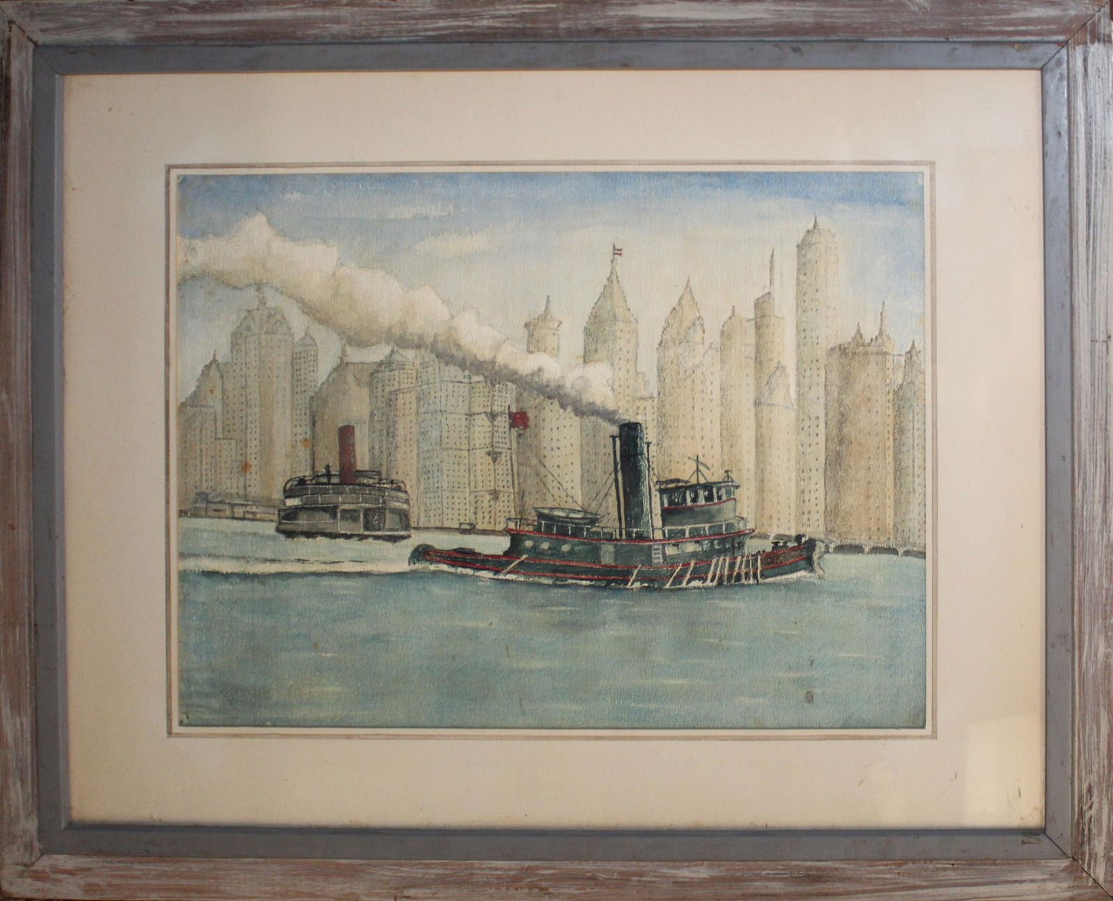 Early 20th c Watercolor of Manhattan Skyline (1 of 1)