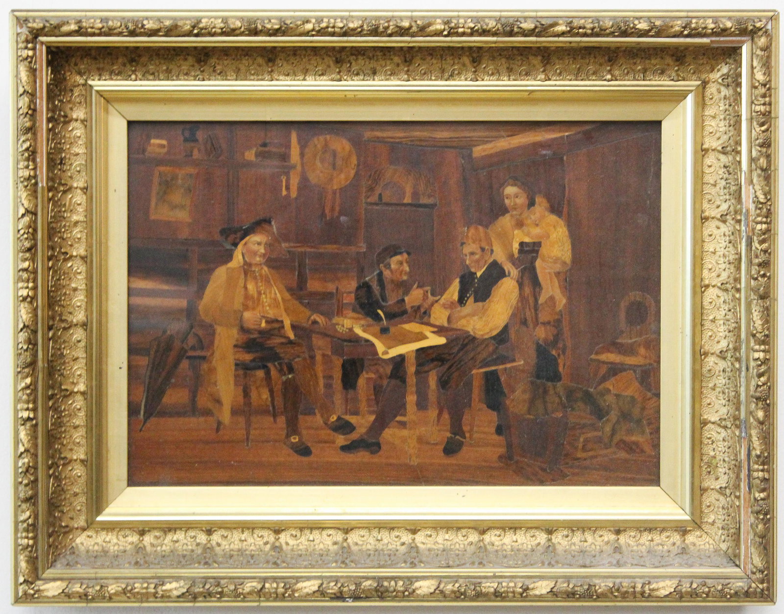 Marquetry Picture Interior Genre Scene (1 of 2)