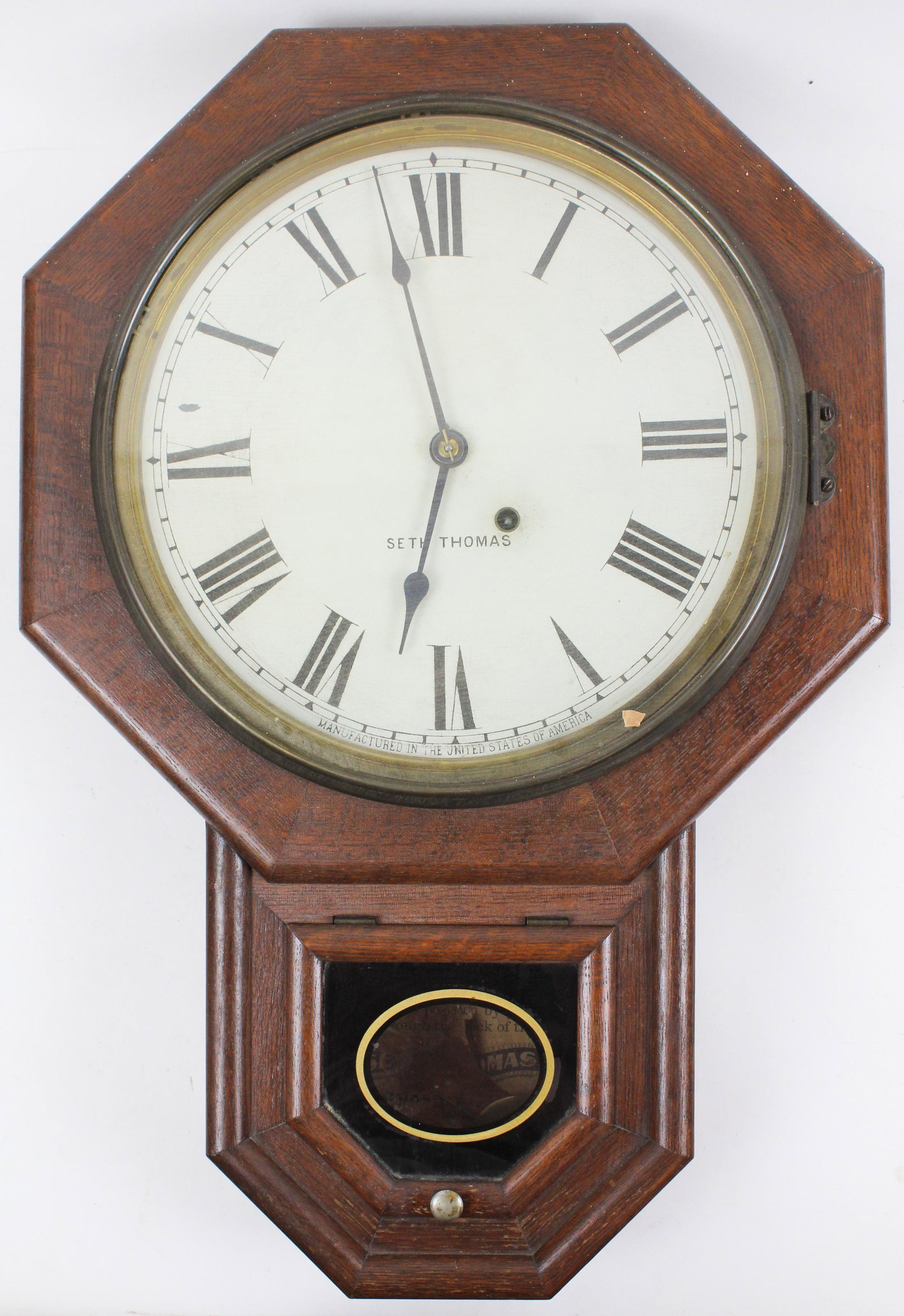 Seth Thomas Octagonal Oak Regulator Clock (1 of 5)