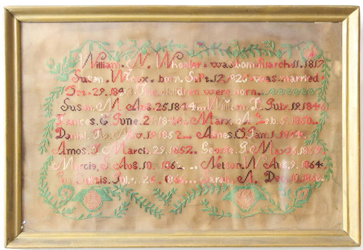 1866 Needlework Family Record Aug 20, 2021 Merrill's Auctioneers