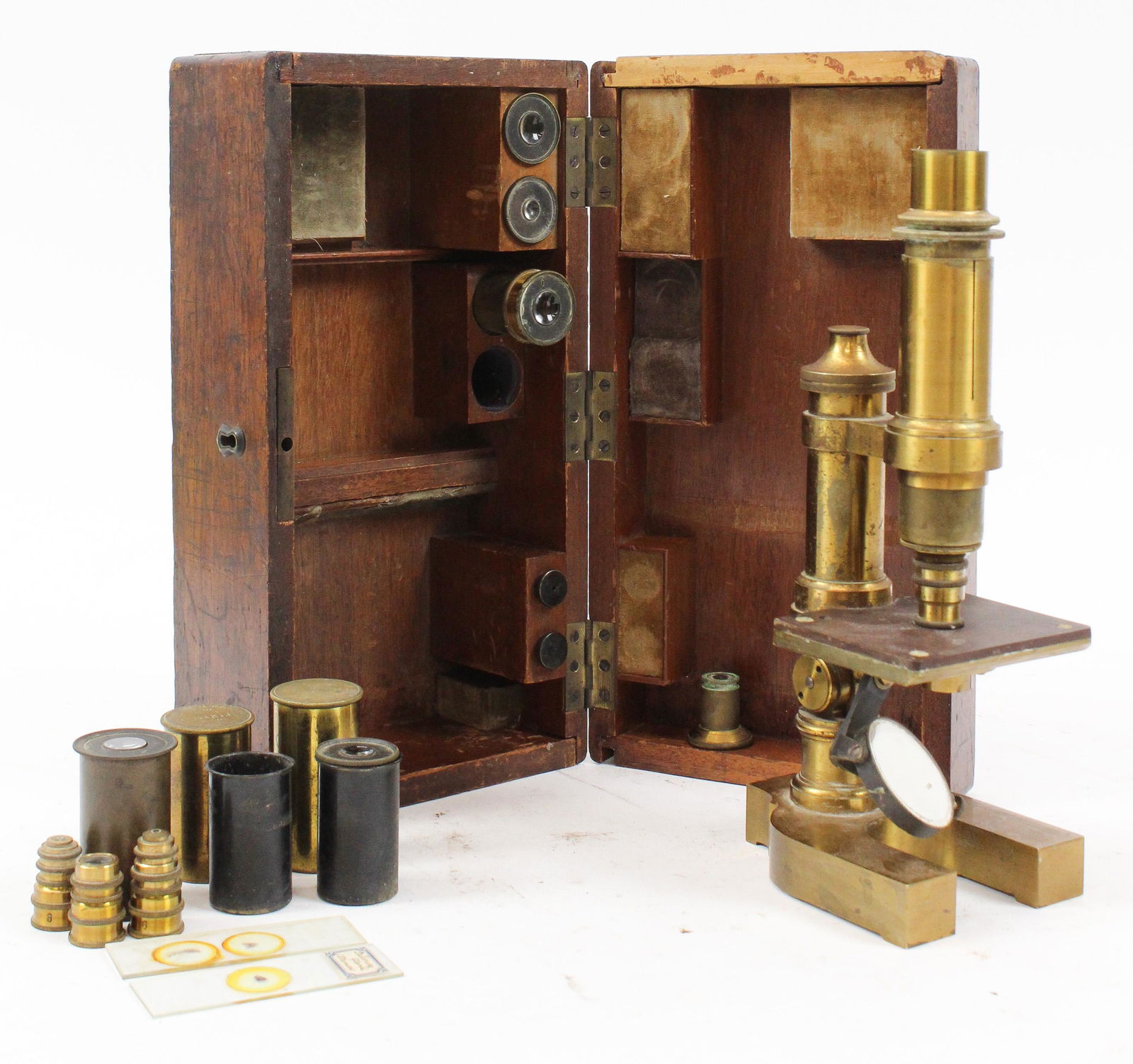19th c A Reichert Brass Microscope with Extra Lenses (1 of 4)