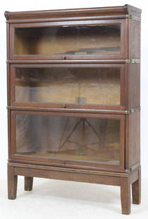 Oak Three Section Stacking Bookcase: Oak 3 section stacking barrister's bookcase in original finish, Globe-Wernicke Company labels, overll good condition, width 34", ht 51"