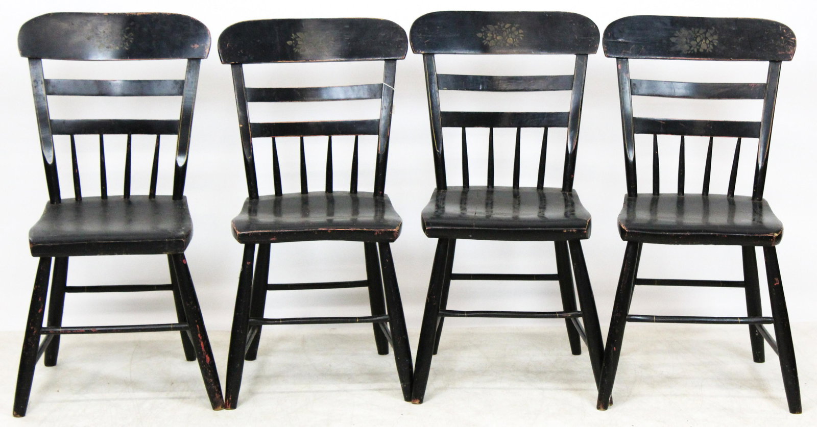 19th c set of 4 Plank Seat Chairs (1 of 3)