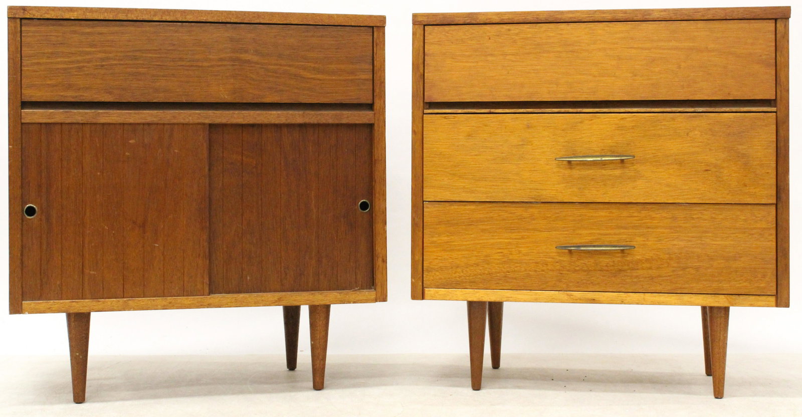 Two Mid Century Stands: Two Mid century mahogany stands 29 x 29 x 15" each dings and minor losses -sold to benefit the Brattleboro Area Hospice